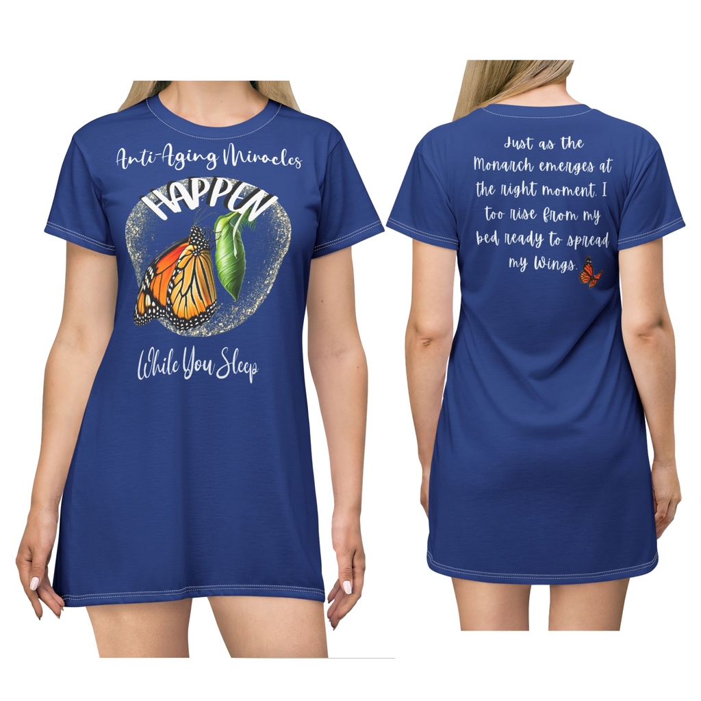 Woman's Monarch Miracle Inspired Royalty Blue Sleeper T-Dress With-A-Message That Matches CC Blu's SlumberWear Undies & Socks!