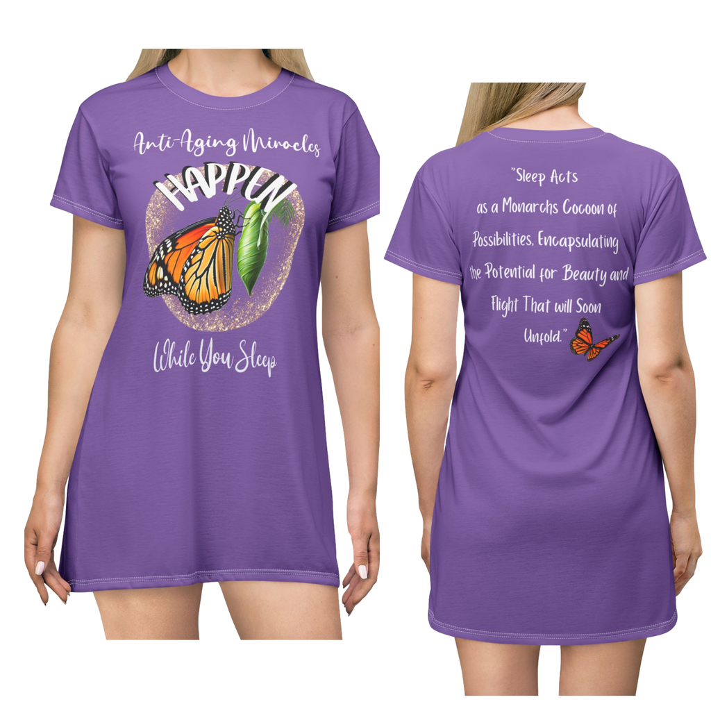 Women's Monarch Miracle Inspirational Passionate Purple Sleep Shirt T-Dress With-A-Message! Add CC Blu's Matching SlumberWear Undies & Socks!