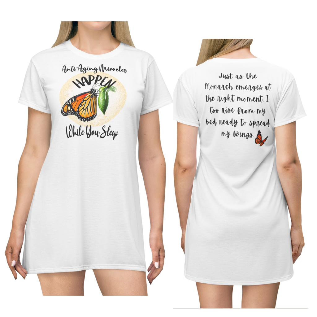 Inspirational Women's Monarch Miracle Wishful White Sleeper Shirt T-Dress With-A-Message! Add CC Blu's Matching SlumberWear!