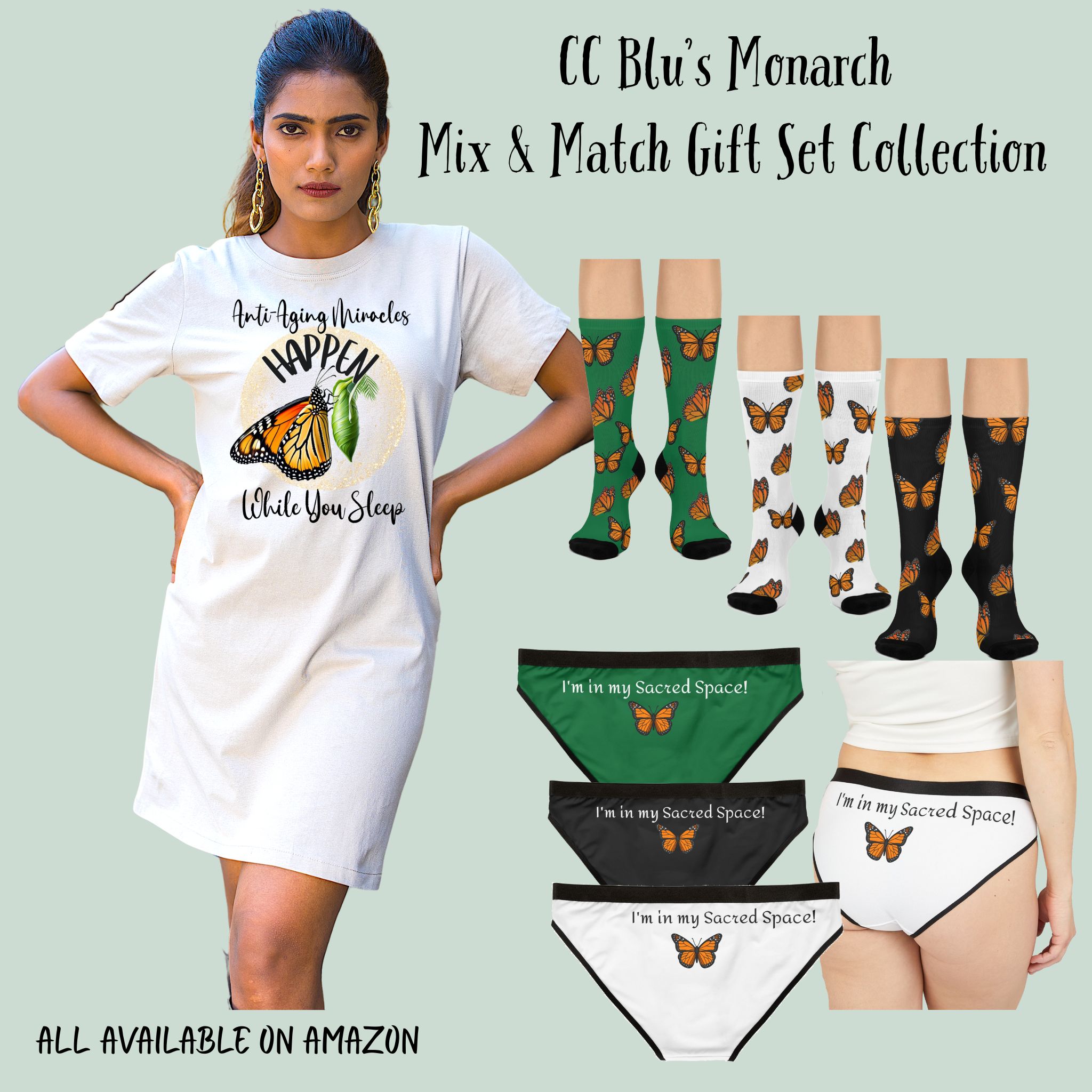 Inspirational Women's Monarch Miracle Wishful White Sleep Shirt T-Dress With-A-Message! Add CC Blu's Matching SlumberWear!