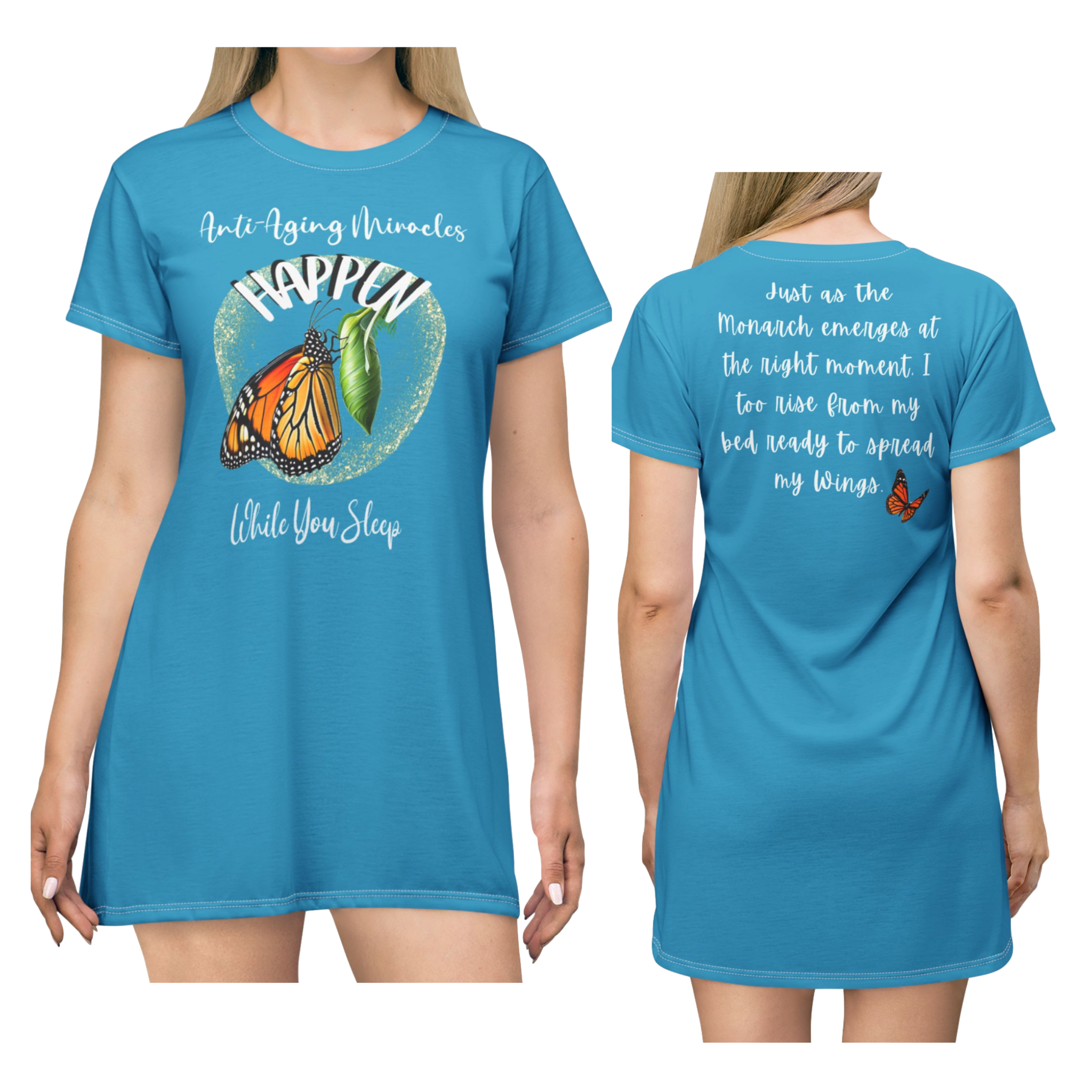 Women's Monarch Miracle Tantalizing Teal Inspirational Sleeper T-Dress With-A-Message! Mix & Match CC Blu's SlumberWear Undies & Socks!