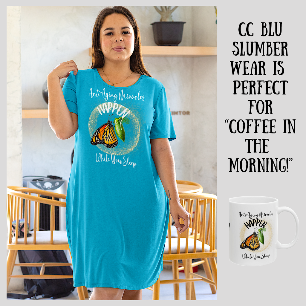 Women's Monarch Miracle Tantalizing Teal Inspirational Sleeper T-Dress With-A-Message! Mix & Match CC Blu's SlumberWear Undies & Socks!