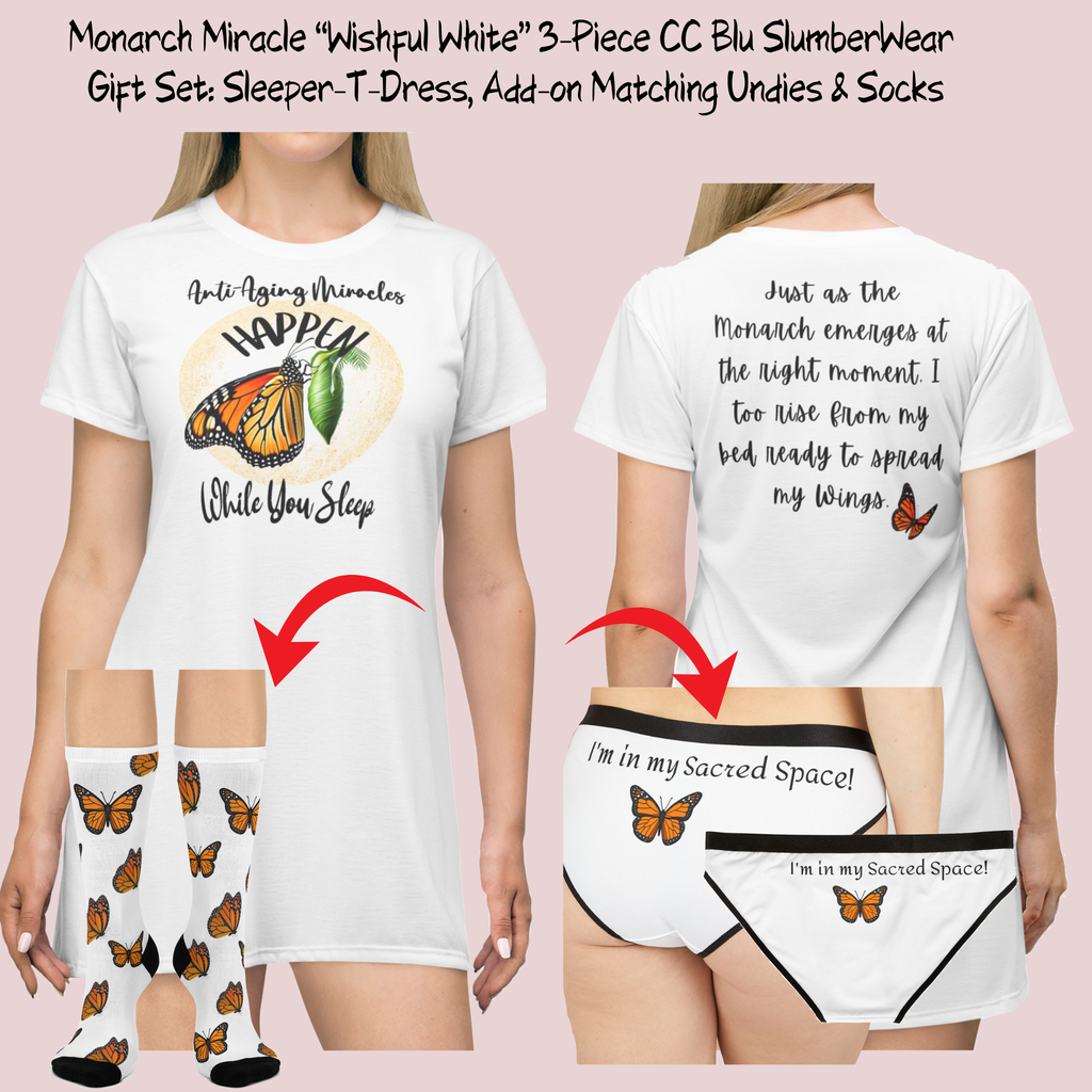 Women's 'Wishful White' Monarch Miracle  Hipster Underwear With-A-Message, Buy It With CC Blu's  Sleeper T-Dress & Socks.