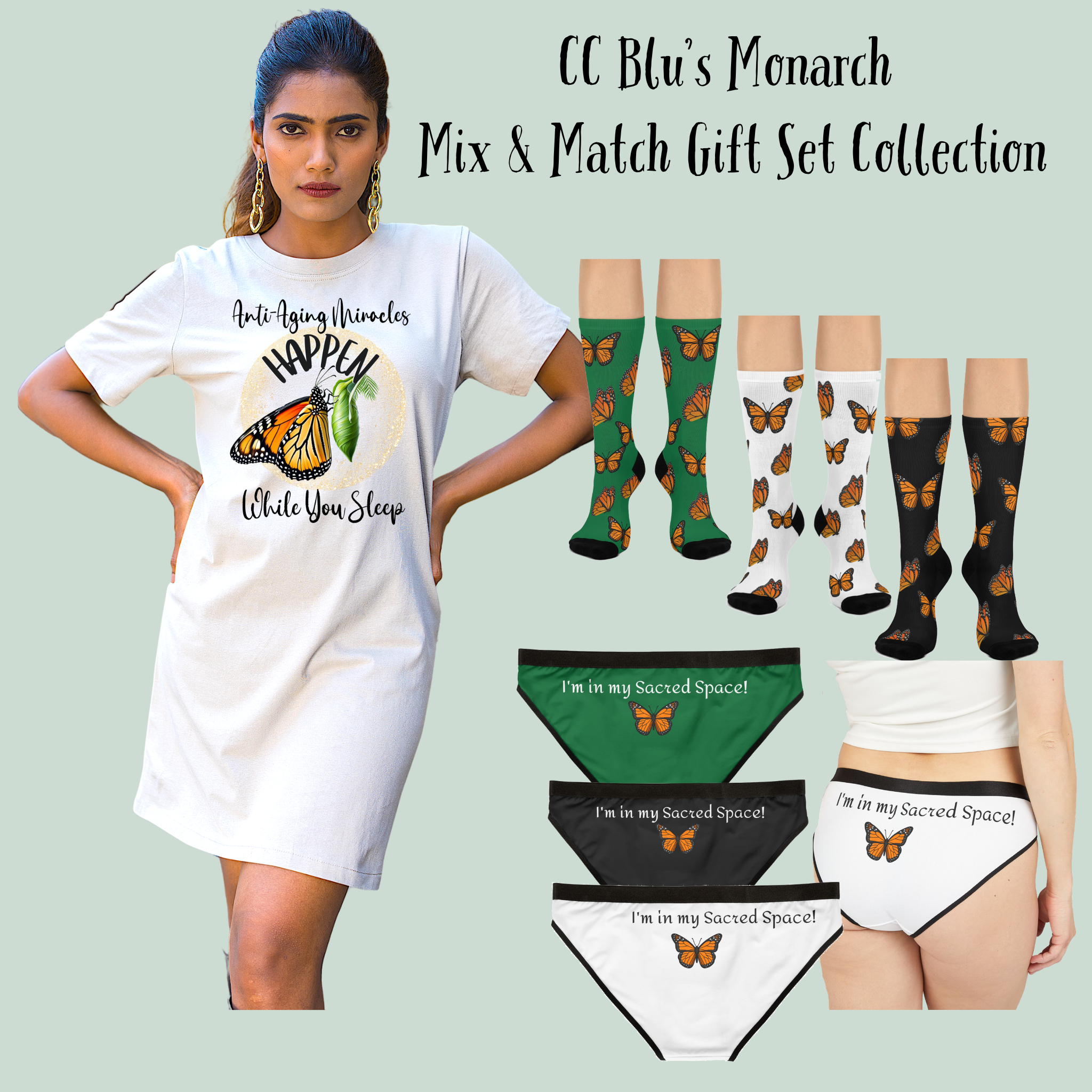 Women's 'Wishful White' Monarch Miracle  Hipster Underwear With-A-Message, Buy It With CC Blu's  Sleeper T-Dress & Socks.