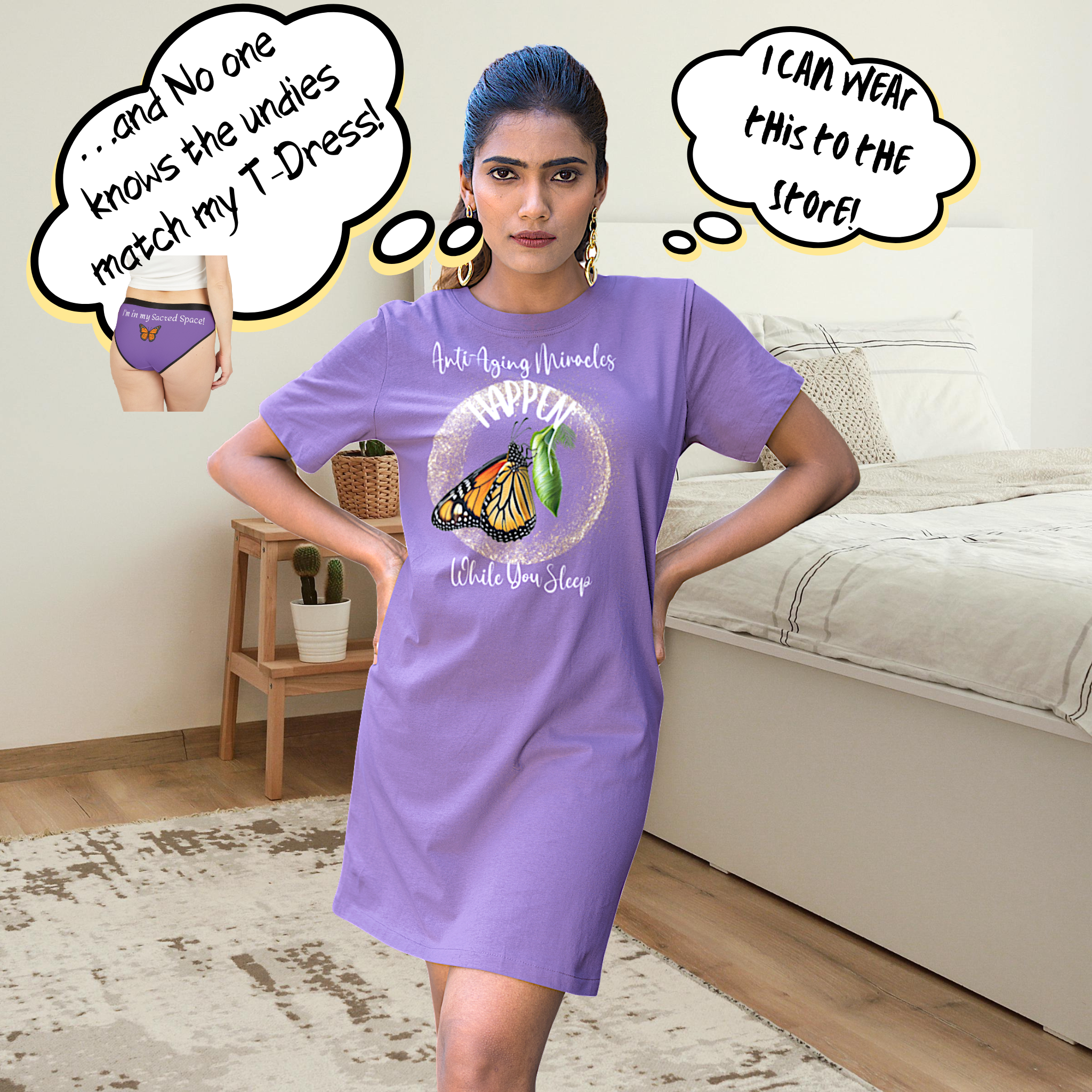 Women's Inspirational Monarch Miracle Passionate Purple Hipster Undies! Match It With CC Blu's Sleepshirt T-Dress & Socks