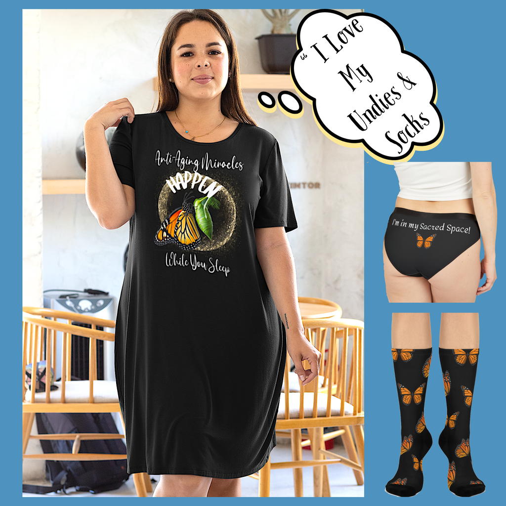 Women's Inspirational Monarch Miracle Bashful Black Hipster Undies! Match It With CC Blu's Sleepshirt T-Dress & Socks