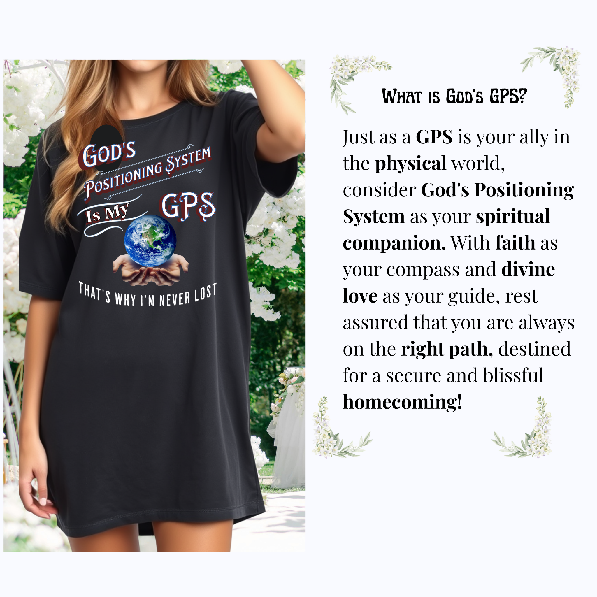 GPS God's Positioning System Gifted Grey Sleeper T-Dress With-A-Message. Match With CC Blu SlumberWear Undies & Socks.