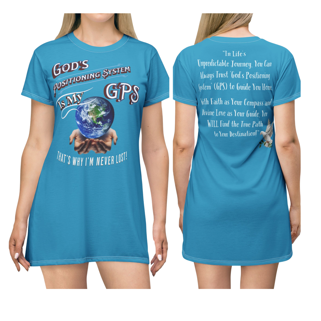 GPS God's Positioning System Inspiration Timeless-Teal Sleeper T-Dress With-A-Message, Match It With CC Blu Little-Boy Shorts & Socks
