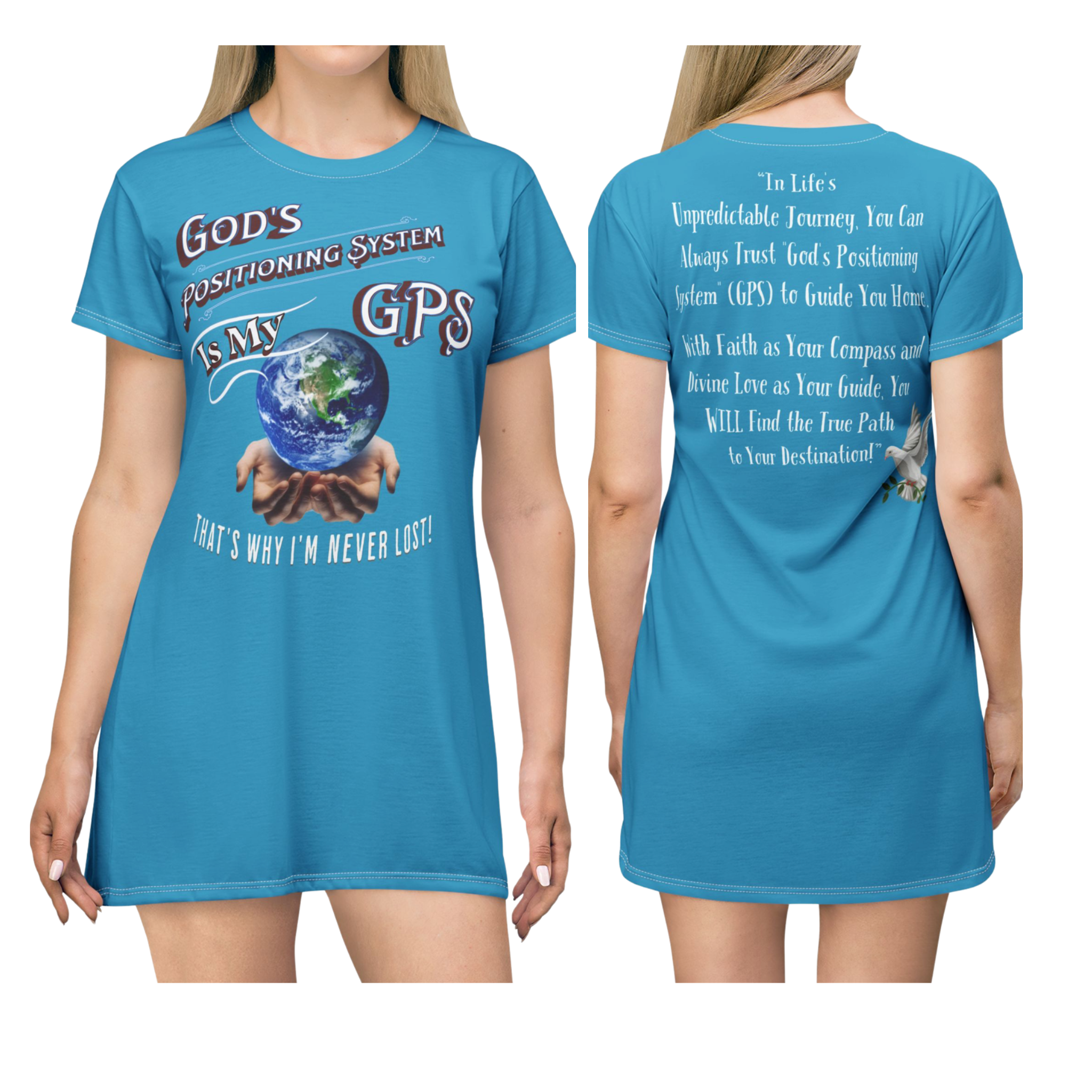 GPS God's Positioning System Inspiration Timeless-Teal Sleeper T-Dress With-A-Message, Match It With CC Blu Little-Boy Shorts & Socks