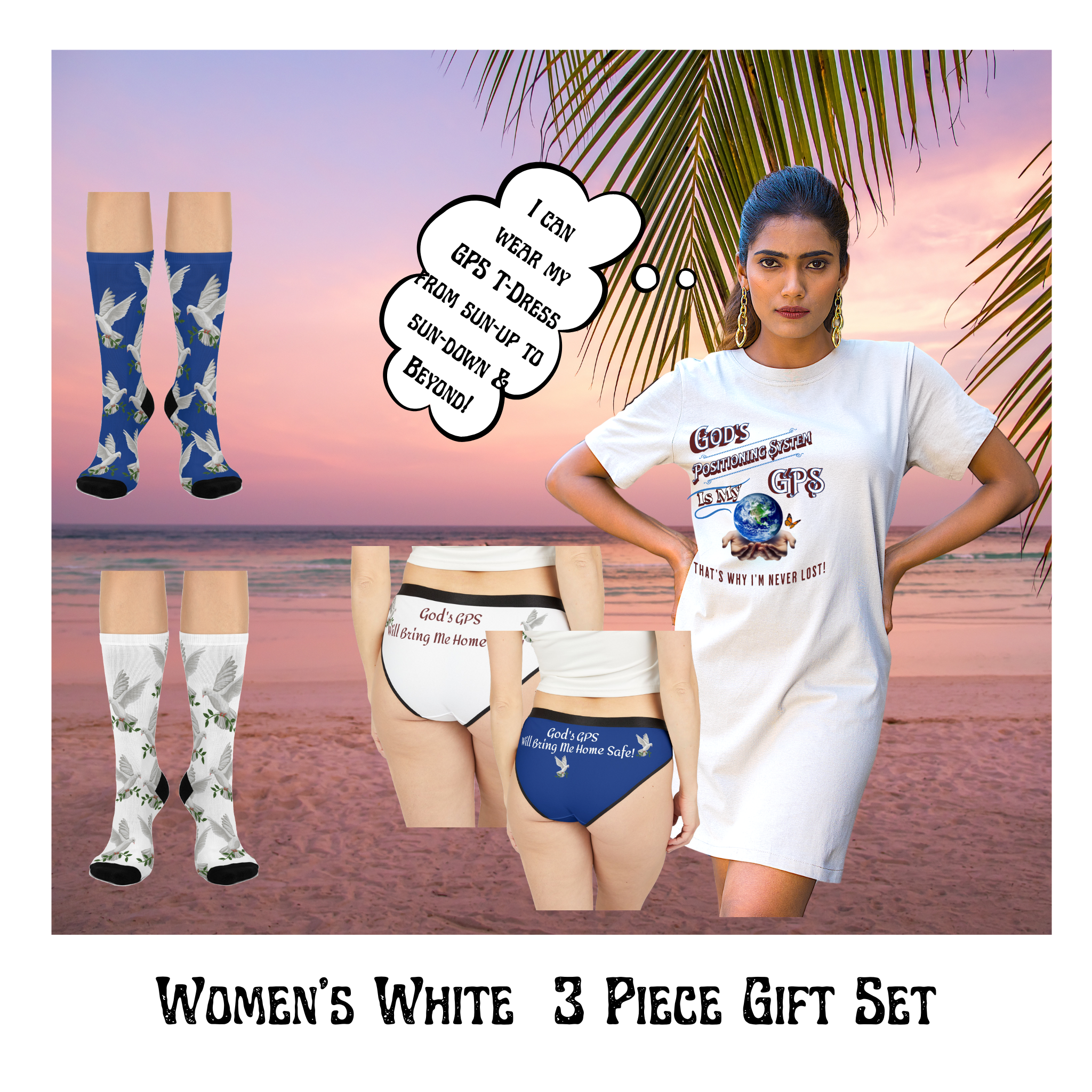 God's GPS Women's Inspirational Wake-up White Underwear With-A- Message! Match it With CC Blu's Sleeper Shirt T-Dress & Socks!