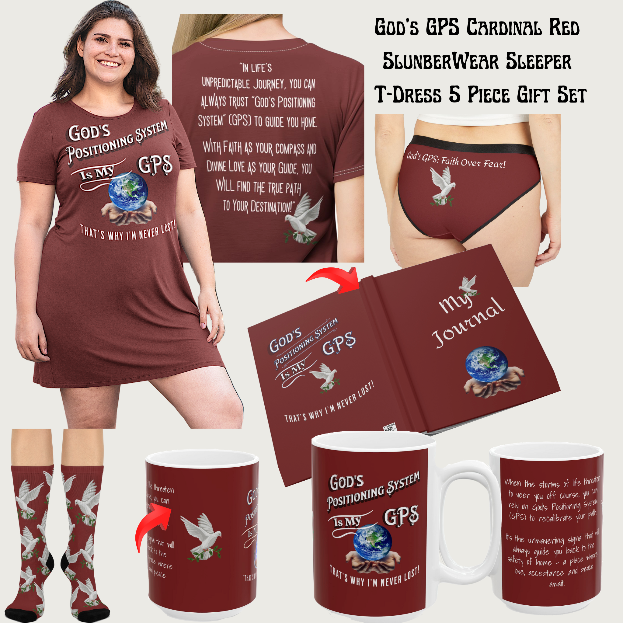 God's GPS Cardinal Red "Dove Of Peace" Socks Will Guide Your Feet Home! Match Them With CC Blu's Red Sleeper T-Dress & Undies