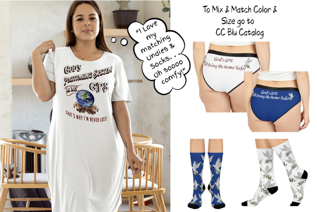 GPS: God's Positioning System White Dove "Peace" Socks  Are Designed To Match CC Blu Sleeper Shirts &  Matching Undies
