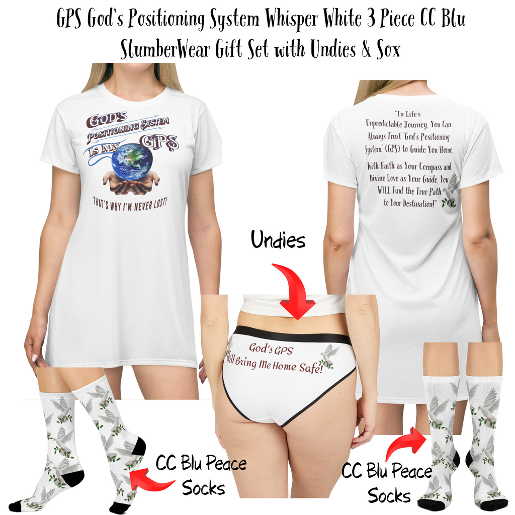 GPS: God's Positioning System White Dove "Peace" Socks  Are Designed To Match CC Blu Sleeper Shirts &  Matching Undies