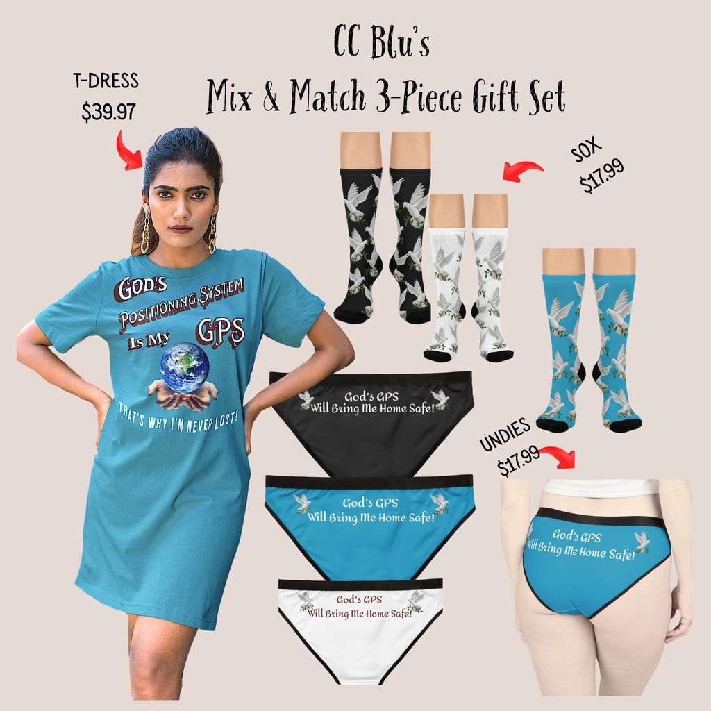 GPS: God's Positioning System Teal "Peace" Socks Cushioned Heel-&-Toe. Buy It With CC Blu's Matching Sleeper T-Dress & Undies