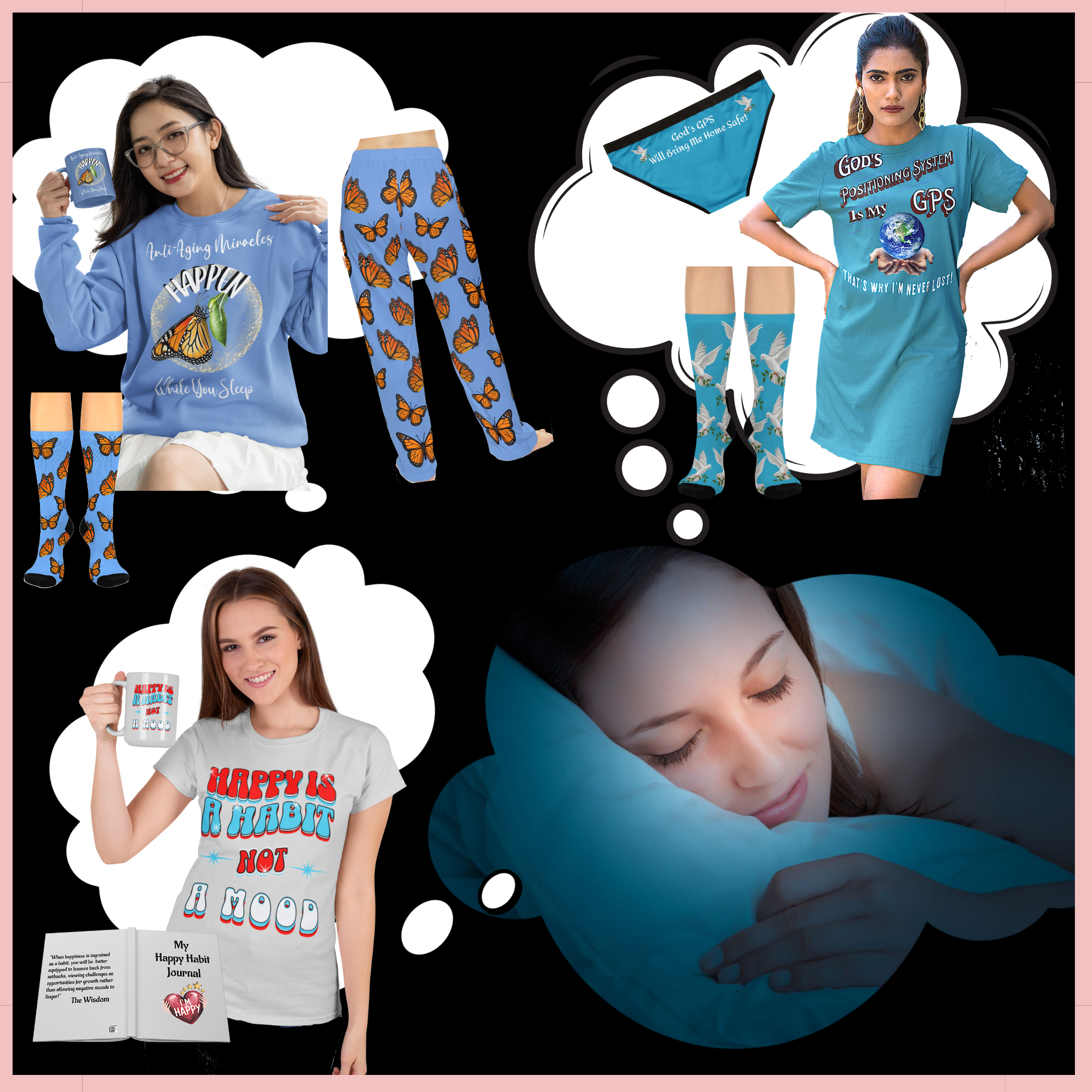 GPS: God's Positioning System Teal "Peace" Socks Cushioned Heel-&-Toe. Buy It With CC Blu's Matching Sleeper T-Dress & Undies