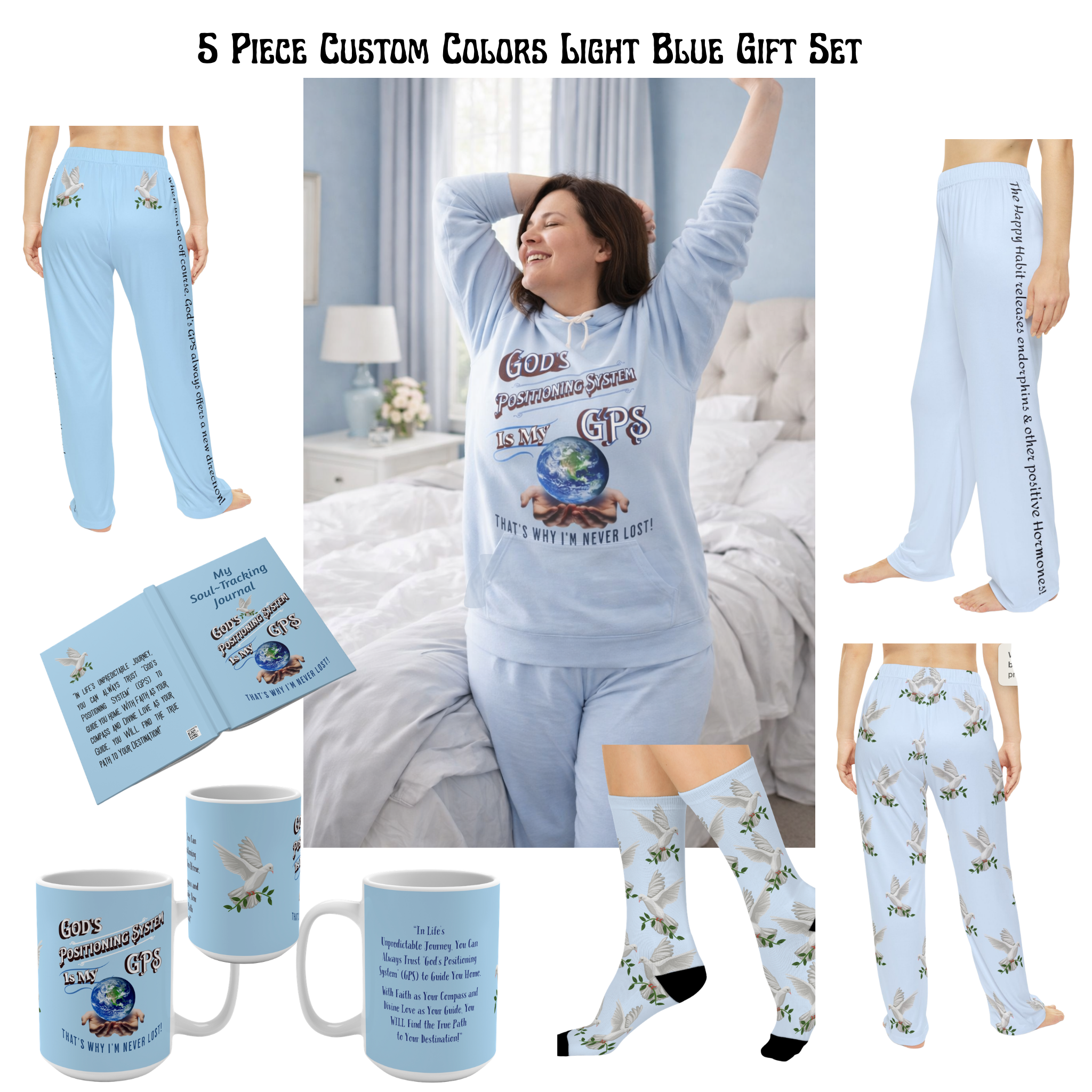 CC Blu  Light Blue SlumberWear Sleeper-Hoodie. Designer Premium Quality. Made Just 4 You. Women's 5 Piece Gift Set Available