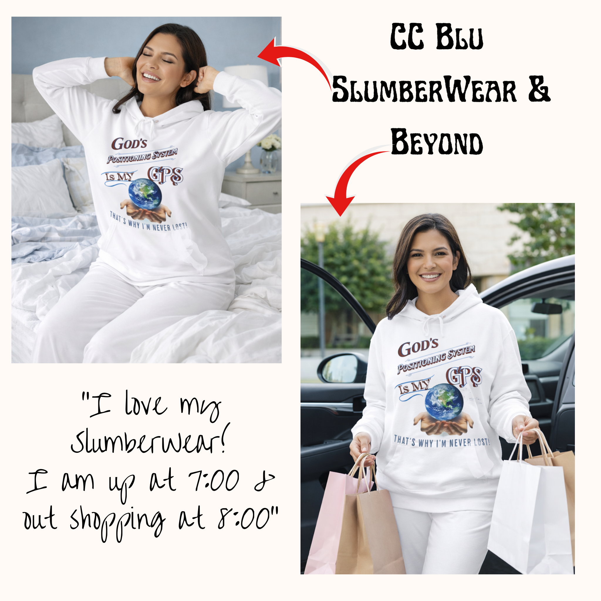 GPS White SlumberWear Sleeper-Hoodie. Designer Premium Quality. Made with love Just 4 You. Women's 5 Piece Gift Sets Available