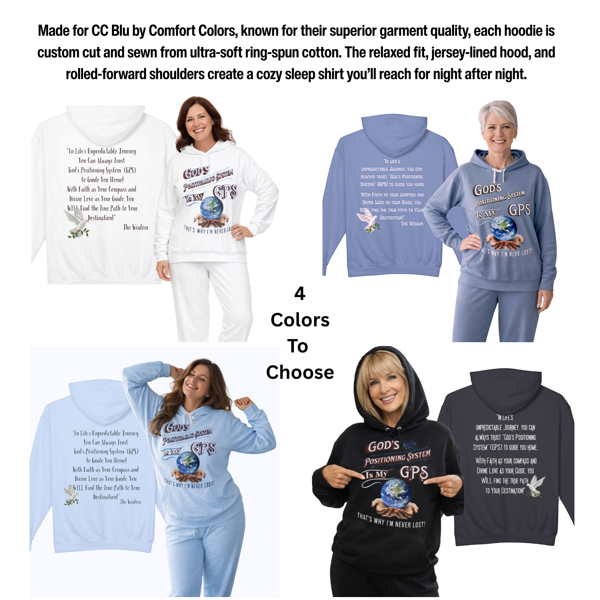 GPS Black. SlumberWear Hooded Sleep-Shirt  Designer Premium Quality. Made With Love Just 4 You. Women's 5 Piece Gift Set Available