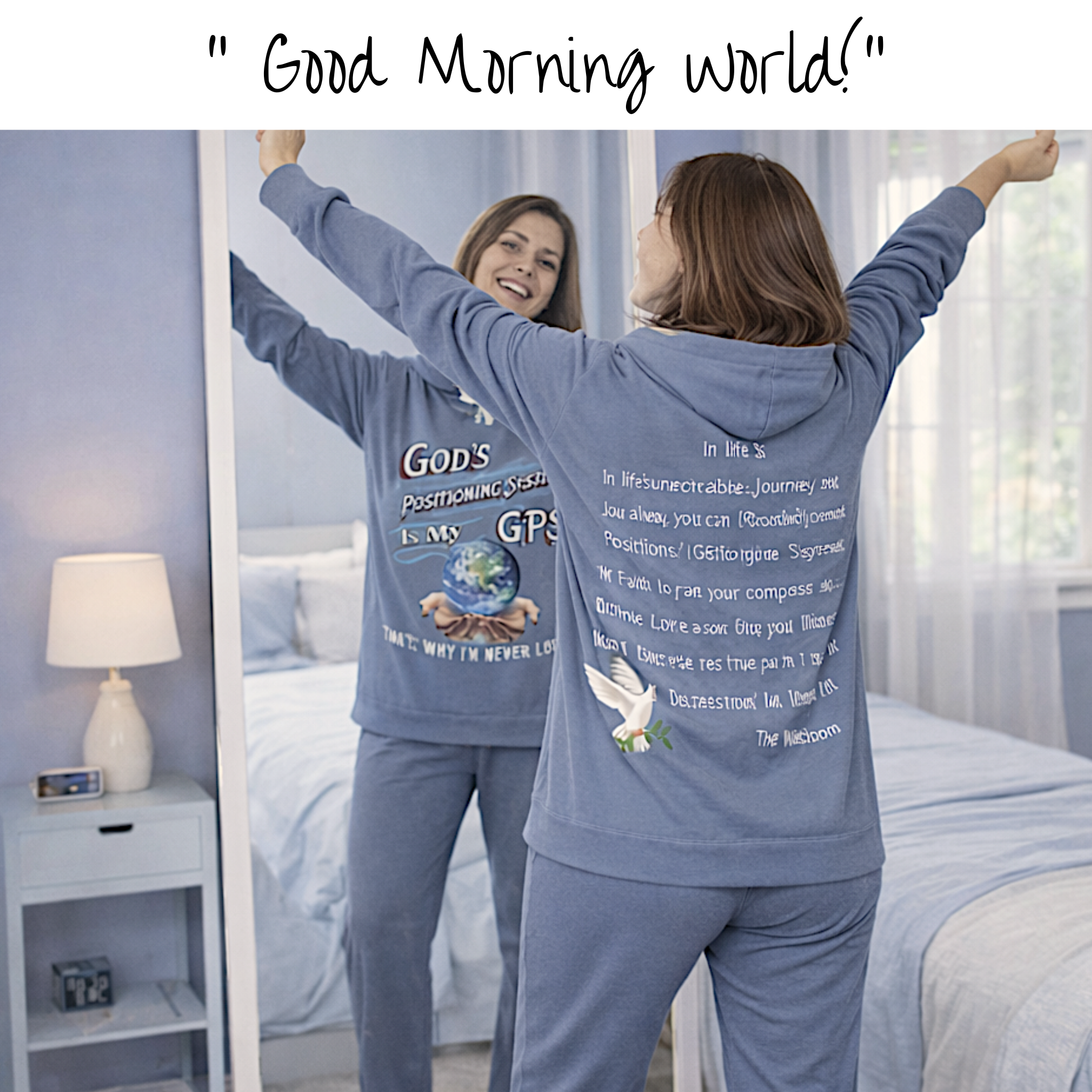 GPS Blue Jean SlumberWear Hooded Sleep-Shirt Designer Premium Quality. With-A-Message Just 4 You!.