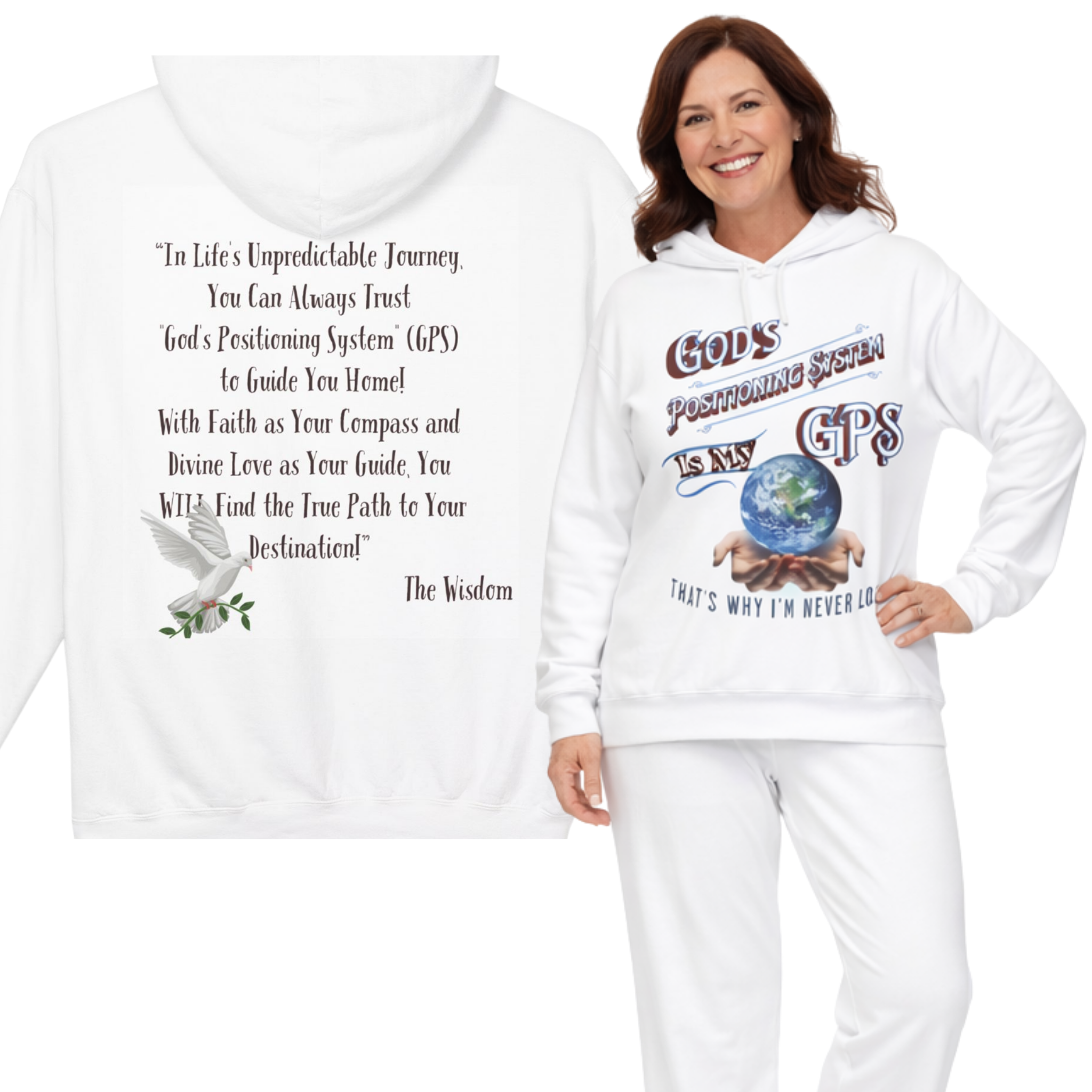 GPS White Peace Dove Pajama Bottoms With God's Driving Directions (Down The Sides) To Keep You Safe At Night!
