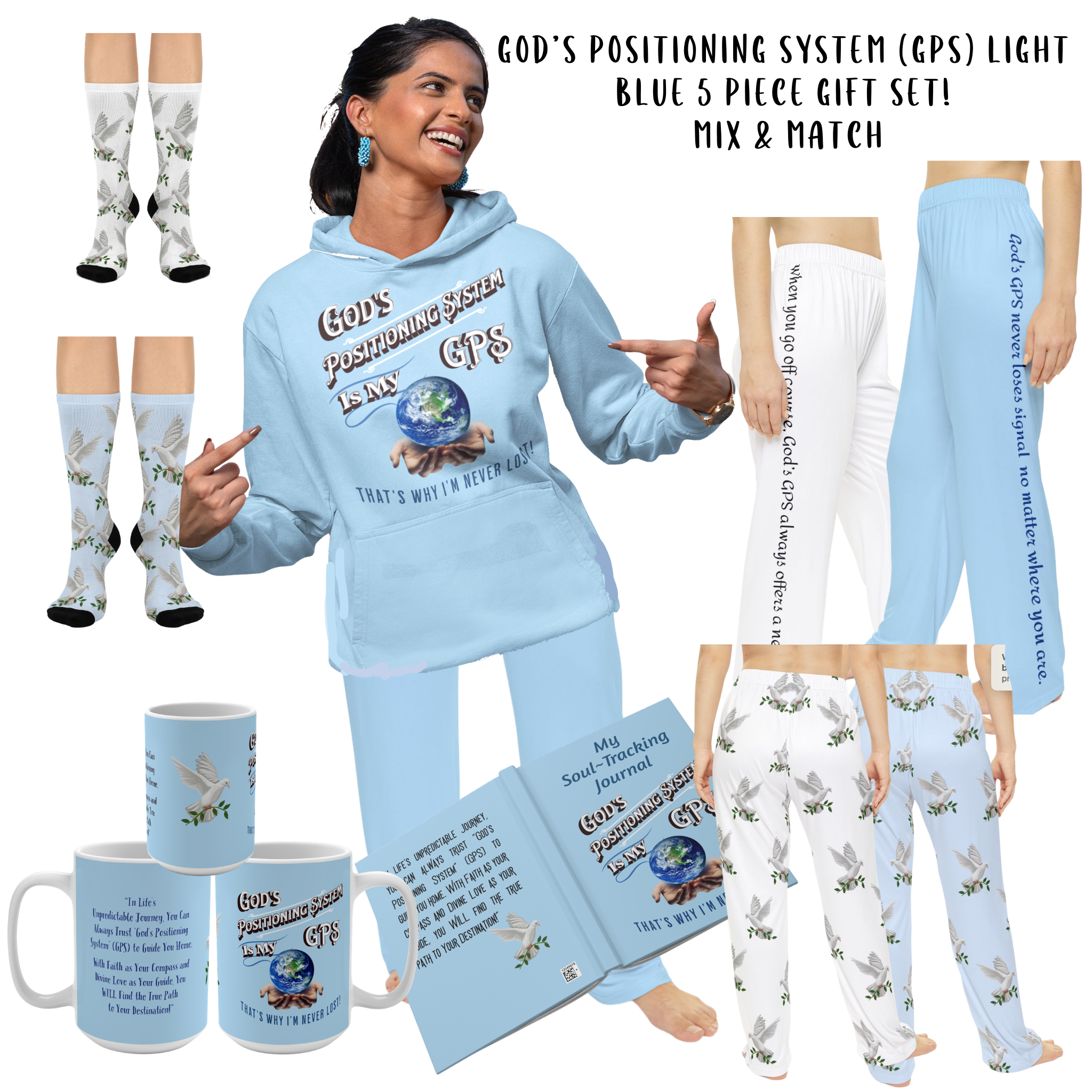 God's Positioning System (GPS) Blue Jean Dove of Peace Pajama Bottoms are Made to Match God's GPS Hooded Sleeper Shirt!