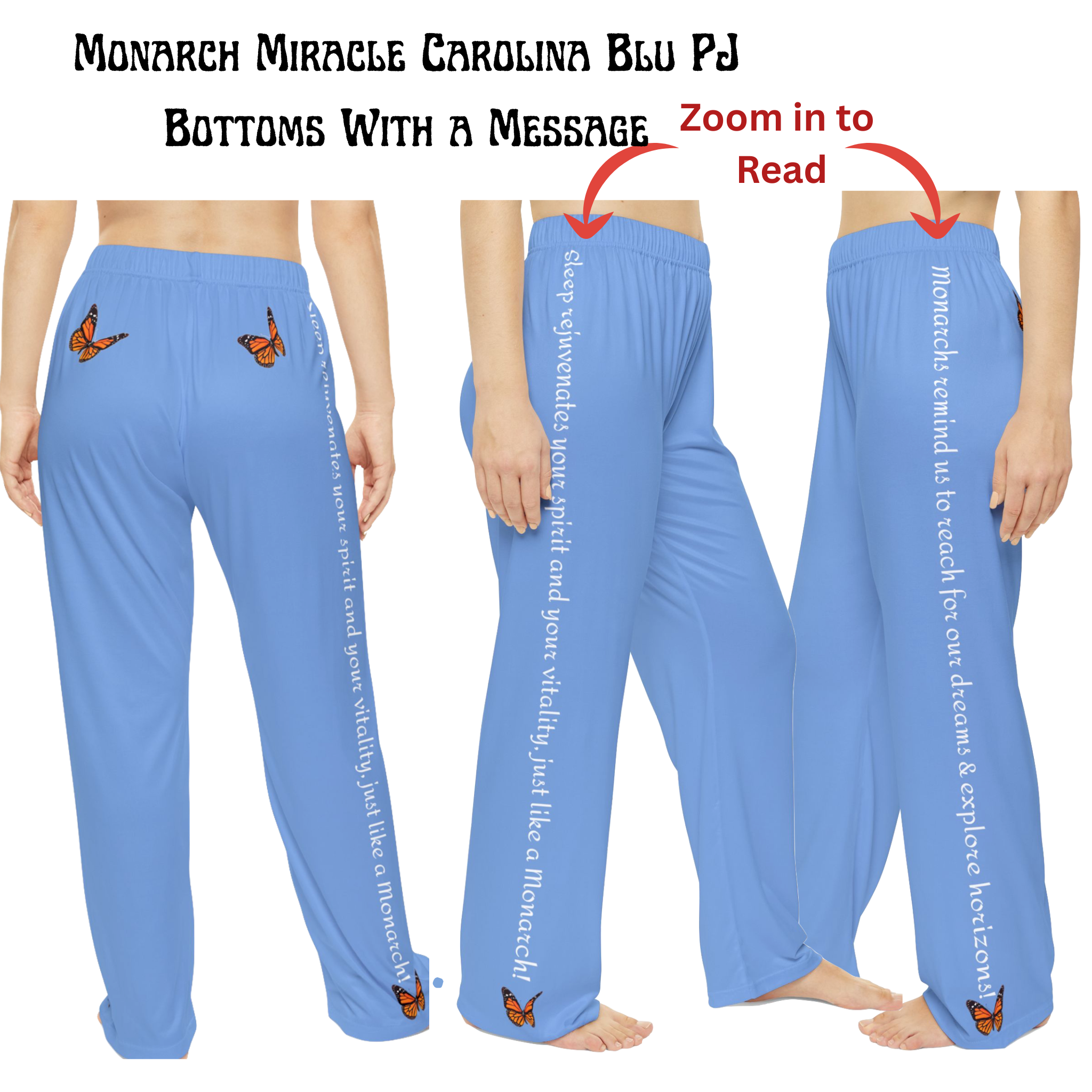 Monarch Miracle Women's Inspirational Carolina Blue Sweatshirt Style Pajama Top With-A-Message. Mix & Match with SlumberWear PJ  Bottoms.