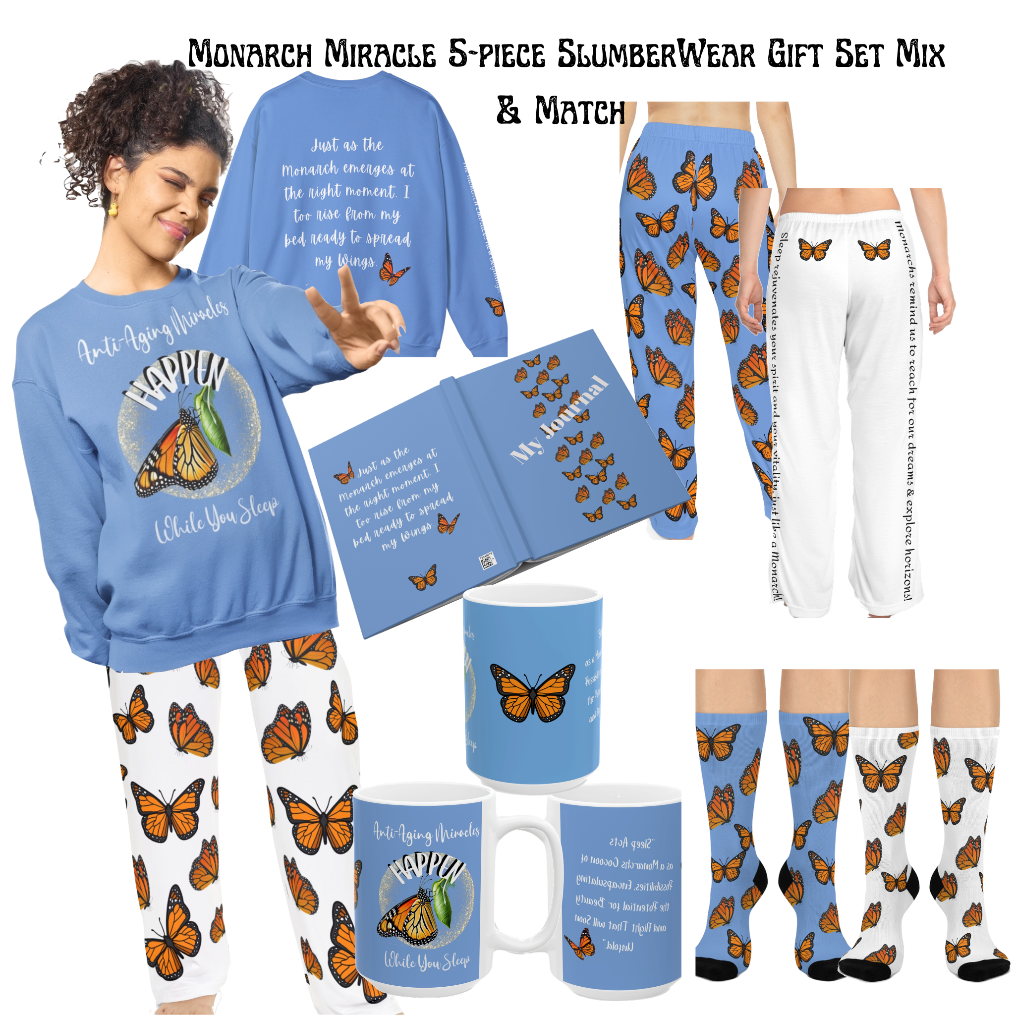 Monarch Miracles  Carolina Blue Inspirational Hardcover Life-tracking Morning Journal Matches CC Blu's  15 oz Monarch Morning Mug!.