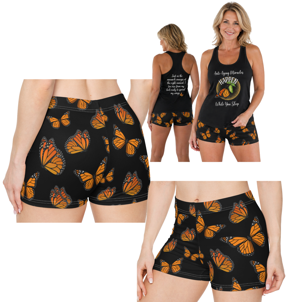 Women's Monarch Miracle  Black "Little-Boy Butterfly Shorts", Designed to Match CC Blu's Black Racerback Sleeper-Tank & Socks!