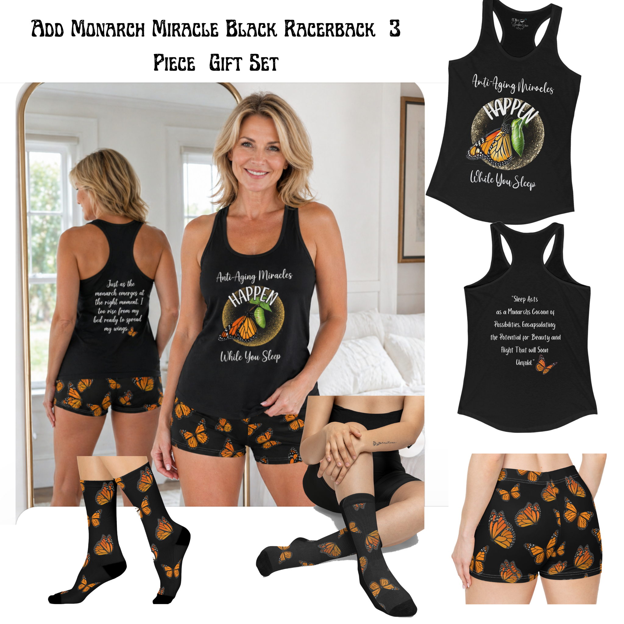 Monarch Miracle Women's White "Little-Boy Butterfly Shorts"  Designed to Match CC Blu's Racerback Sleeper-T Tops & Socks.