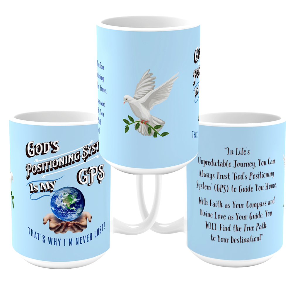 GPS Inspirational 15oz Blue Mug-With-A-Message from CC Blu's God's Positioning System Collection. Add Matching Journal