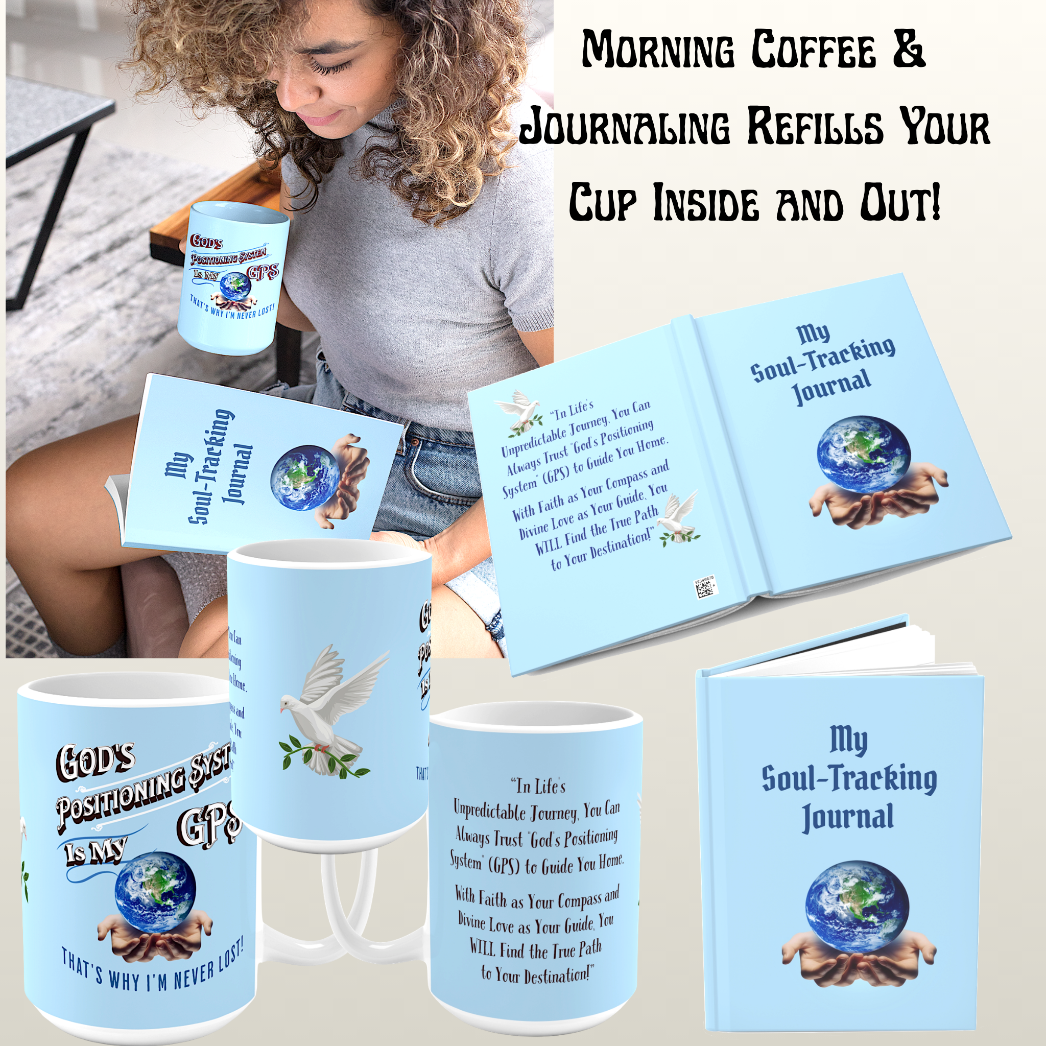 GPS Inspirational 15oz Blue Mug-With-A-Message from CC Blu's God's Positioning System Collection. Add Matching Journal