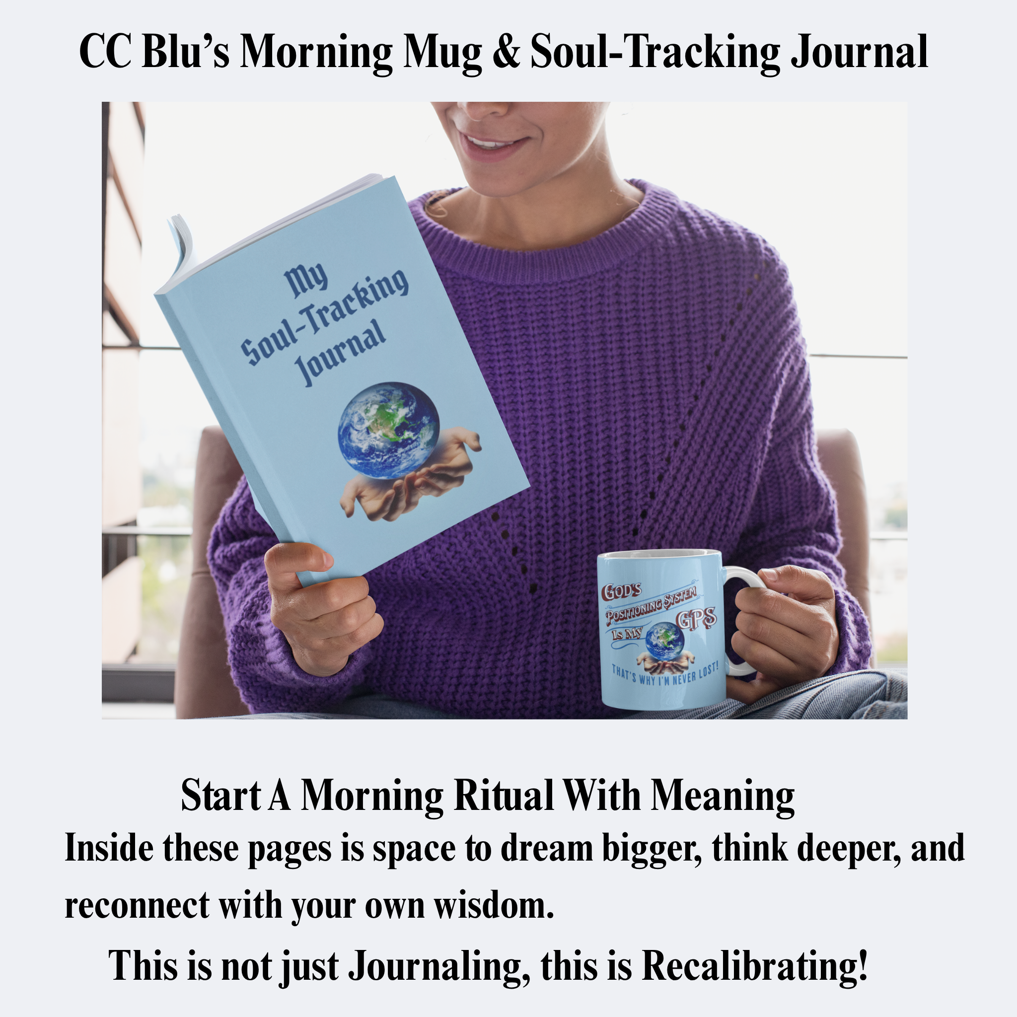 GPS Lite Blue Hardcover "Inner-voice" Personal Journal. Pair it with CC Blu's Matching 15oz Morning Mug & SlumberWear.