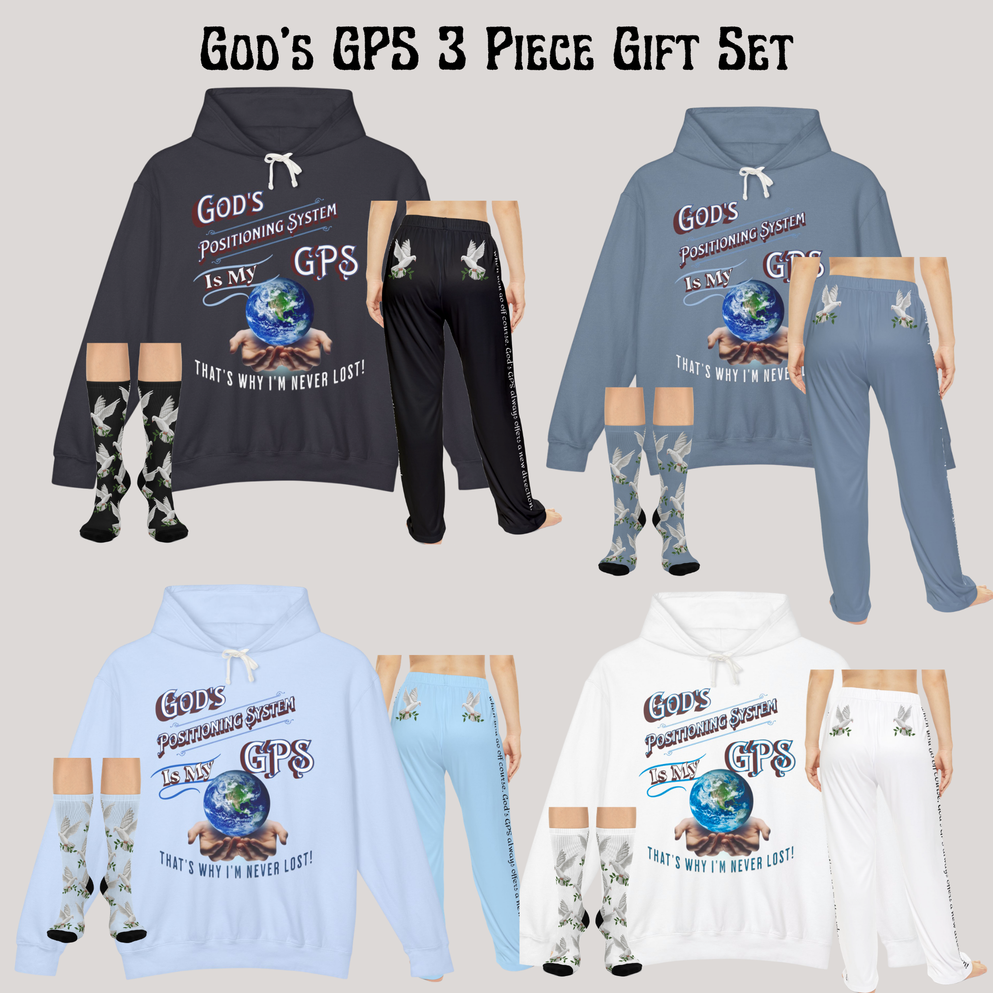 GPS White Peace Dove Pajama Bottoms With God's Driving Directions Down The Pants To Keep You Safe At Night!