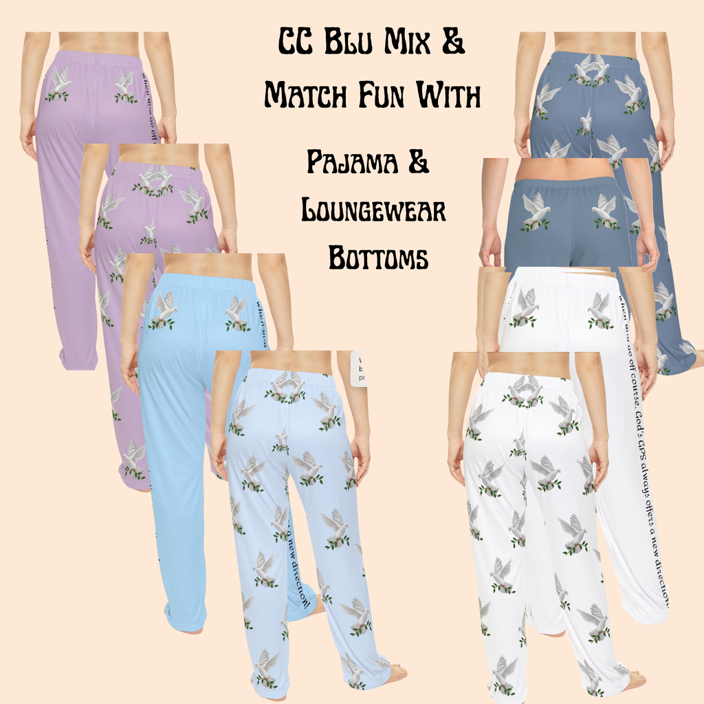 GPS Shades of Lilac Peace Dove Pajama Bottoms With God's Driving Directions (Down The Legs) To Keep You Safe At Night!