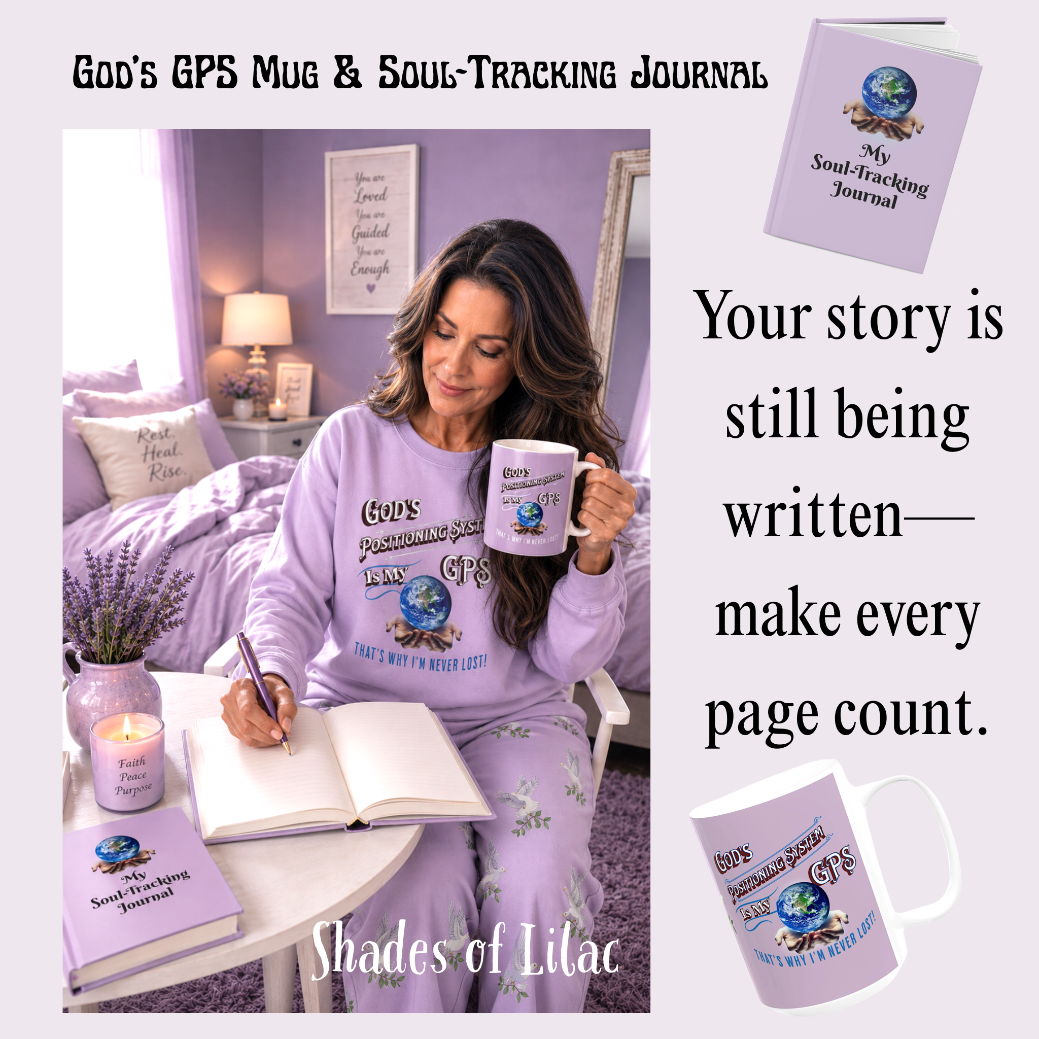 GPS Shades of Lilac Peace Dove Pajama Bottoms With God's Driving Directions (Down The Legs) To Keep You Safe At Night!