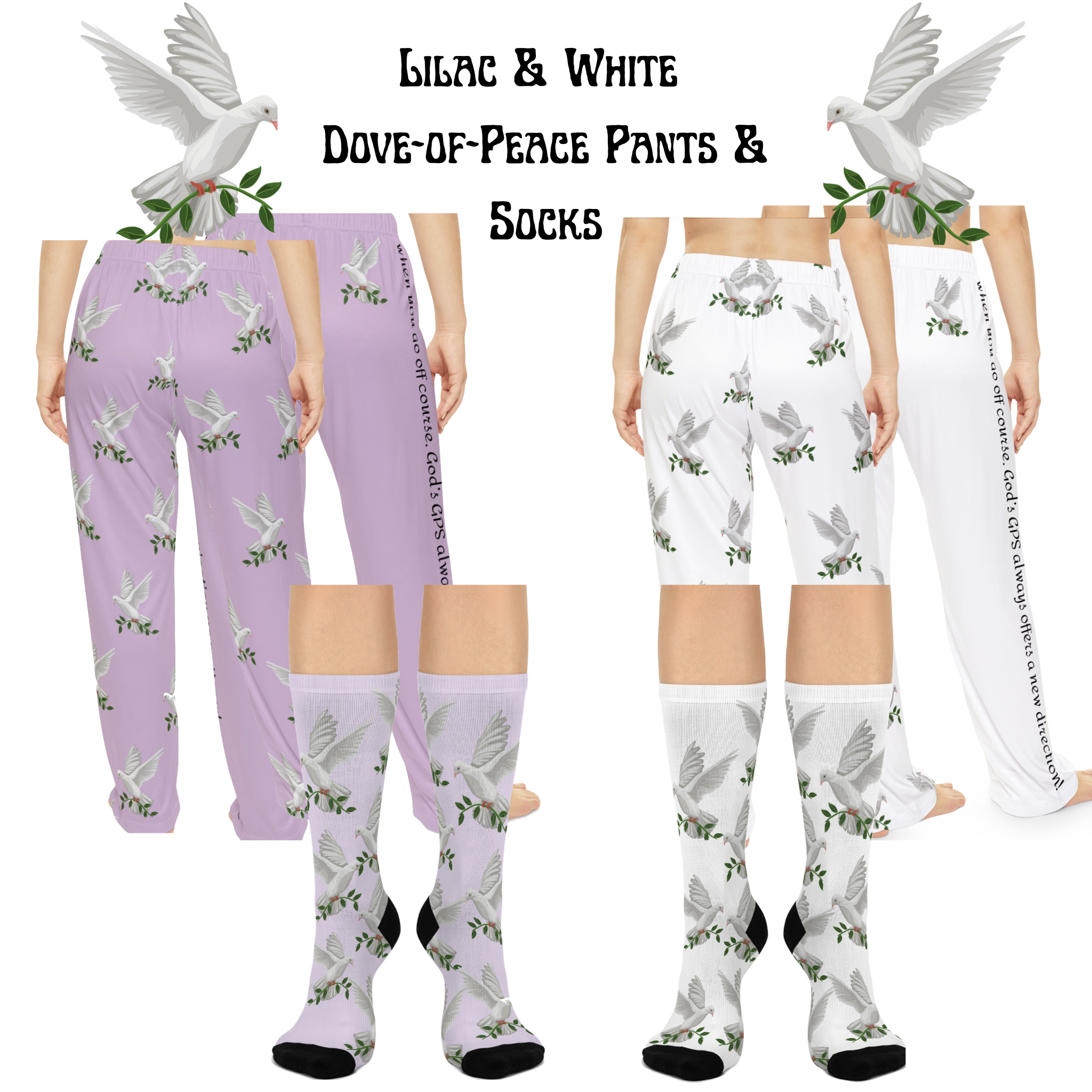 God's GPS Cushioned Designer Shades Of Lilac, Dove-of-Peace Super Socks! Match With CC Blu GPS Collection.