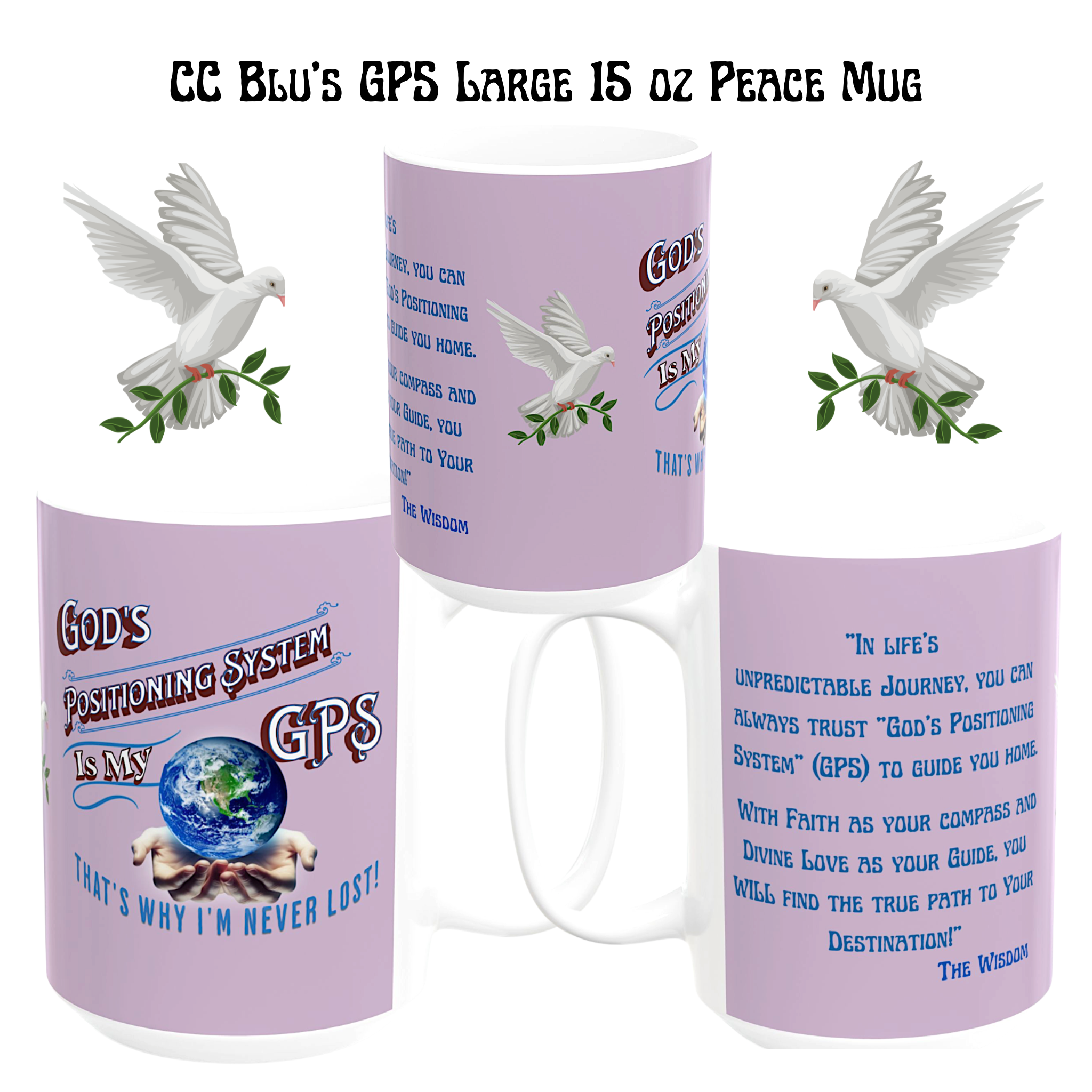 Gods Positioning System (GPS) 15oz Shades of Lilac "Mug-With-A-Message." Match It With CC Blu's Tracking Journal & Map Your Day Over Coffee!!