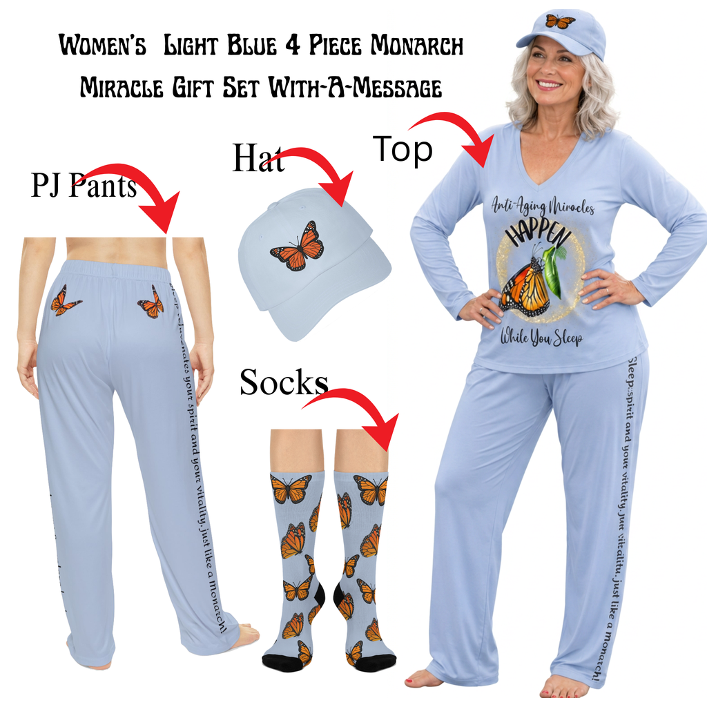 Monarch Miracle Women's Light Blue Butterfly  Cushioned Heel &Toe Super Crew Stretch Socks! Match With CC Blu's SlumberWear.