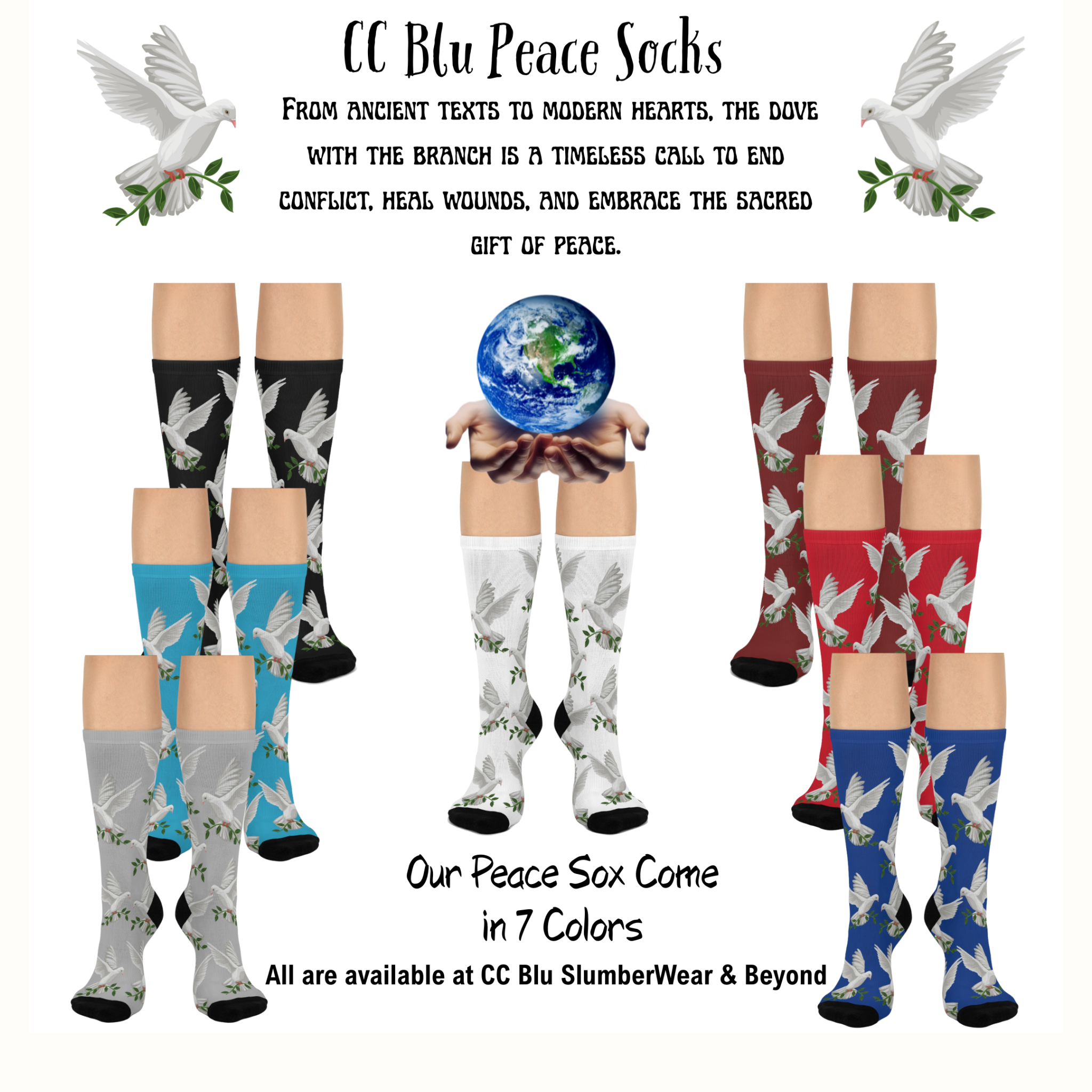 Monarch Miracle Women's Light Blue Butterfly  Cushioned Heel &Toe Super Crew Stretch Socks! Match With CC Blu's SlumberWear.