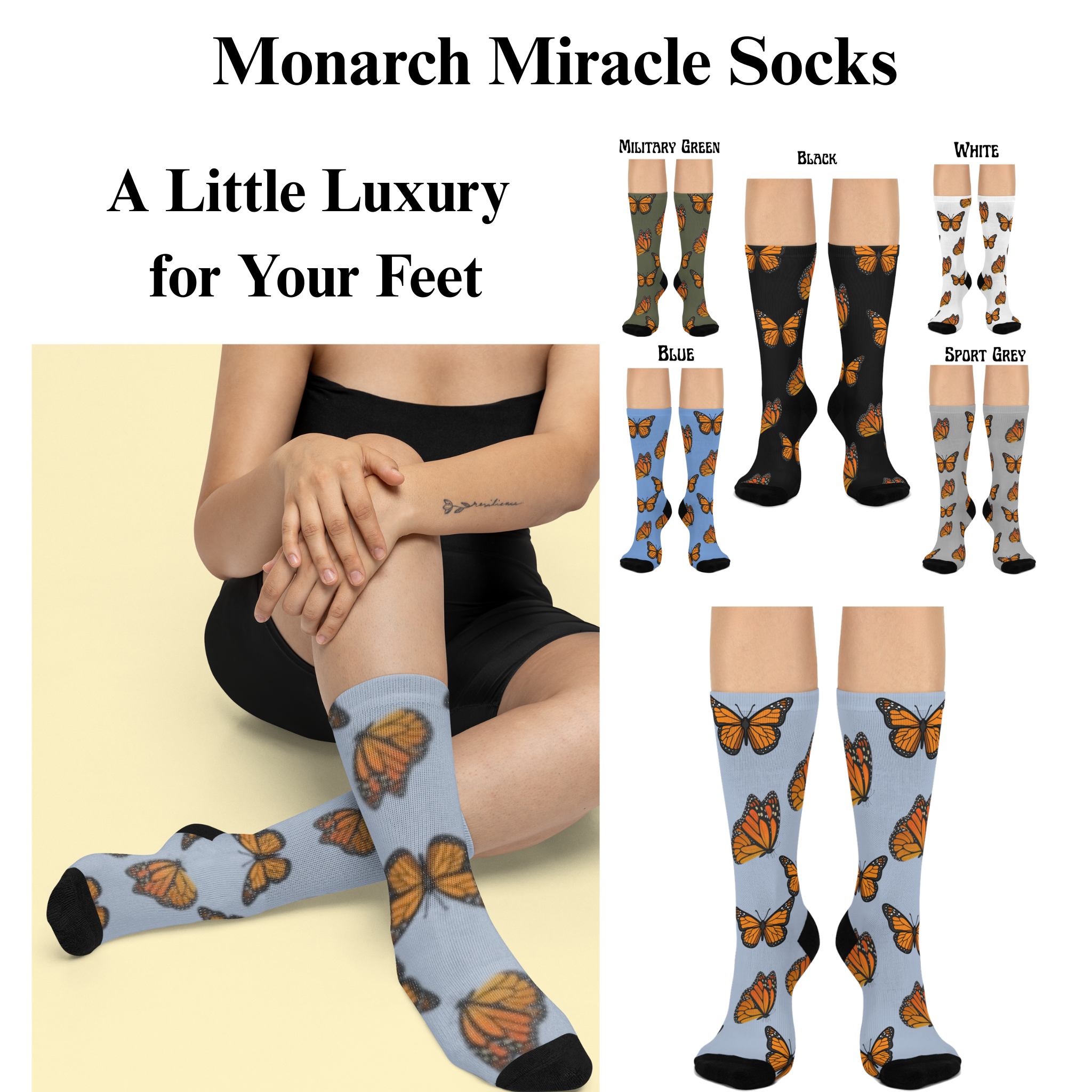 Women's Monarch Miracle Long Sleeve V-neck Light Blue Sleep & Beyond Shirt. Match With PJ Bottoms, Socks & Hat