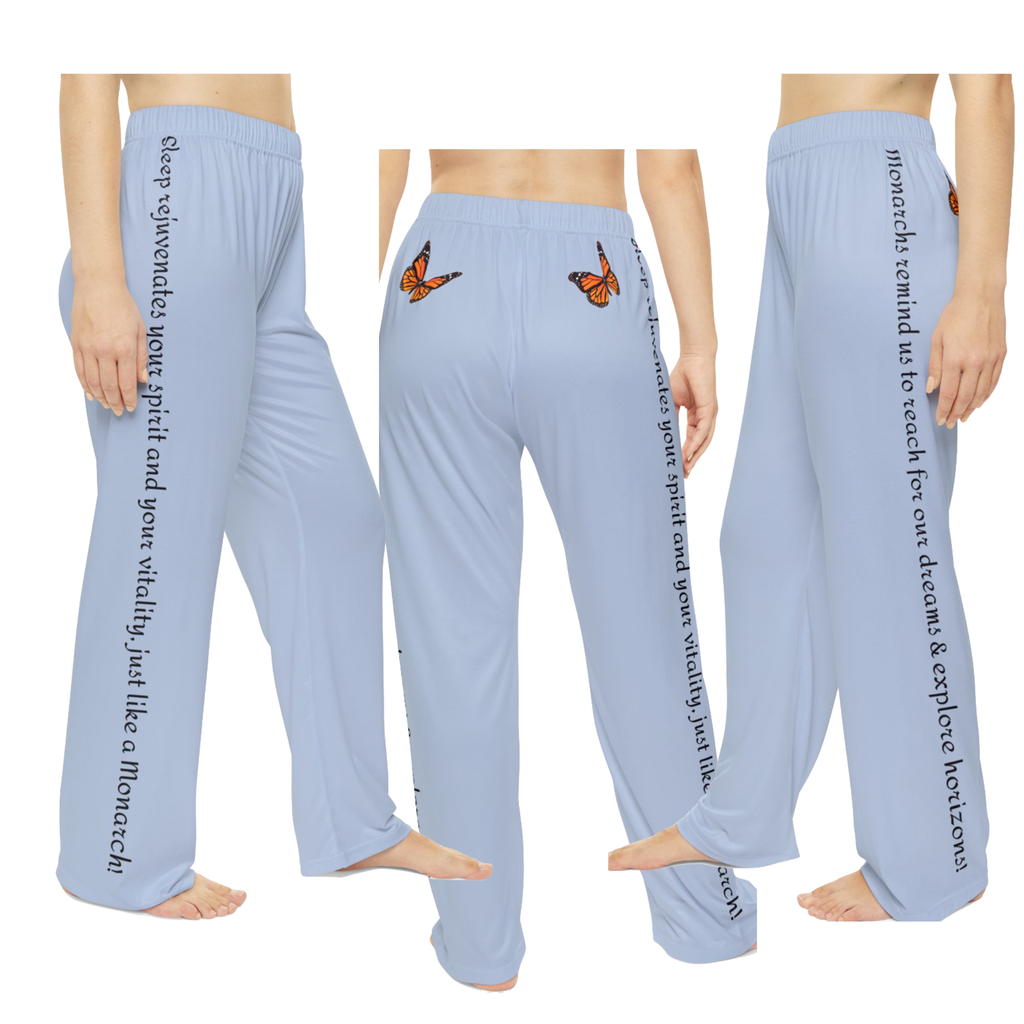 Women's Inspirational Monarch Miracle Light Blue Pajama Pants With-A-Message! Pair Them With Monarch V-neck Sleeper-Shirt for Fun!