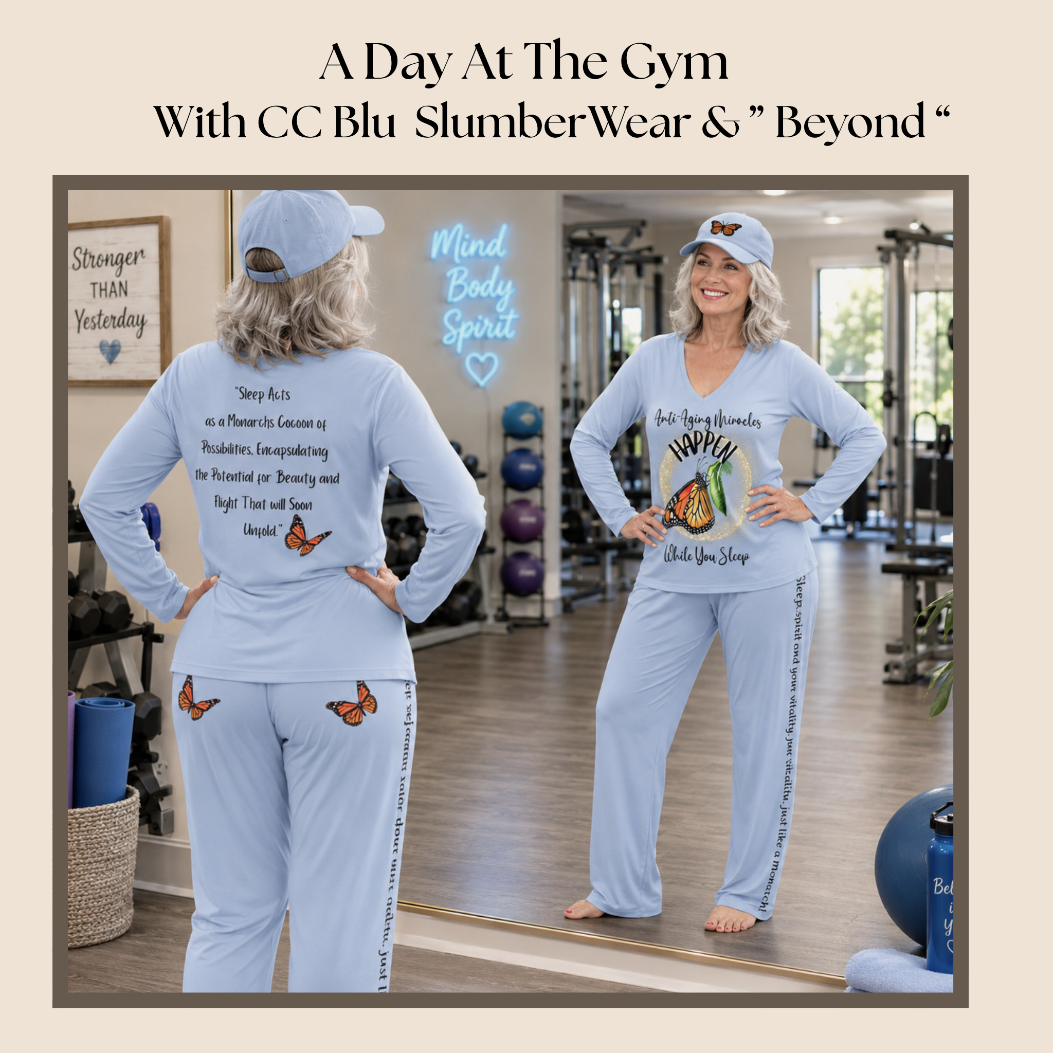 Women's Inspirational Monarch Miracle Light Blue Pajama Pants With-A-Message! Pair Them With Monarch V-neck Sleeper-Shirt for Fun!