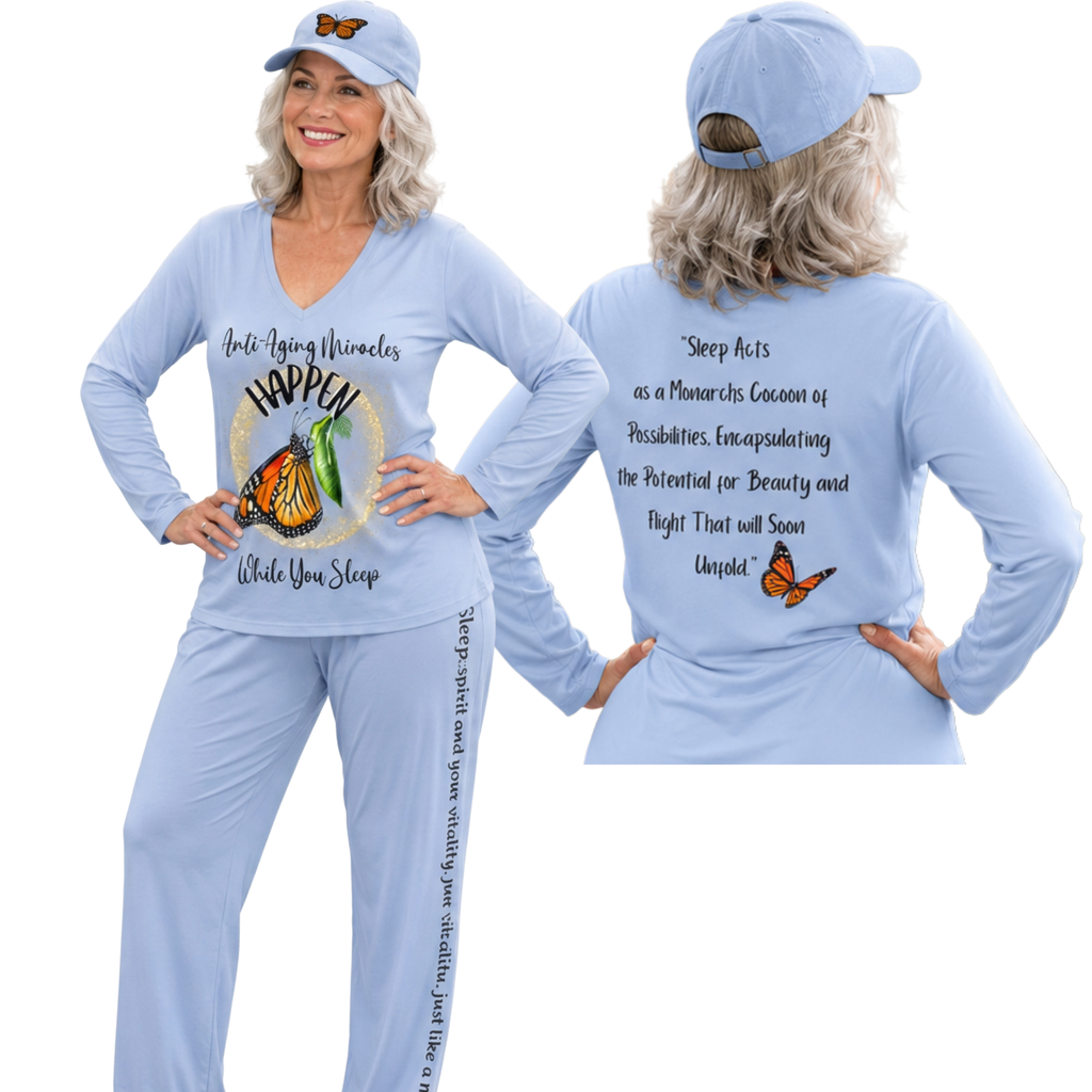 Women's Inspirational Monarch Miracle Light Blue Pajama Pants With-A-Message! Pair Them With Monarch V-neck Sleeper-Shirt for Fun!
