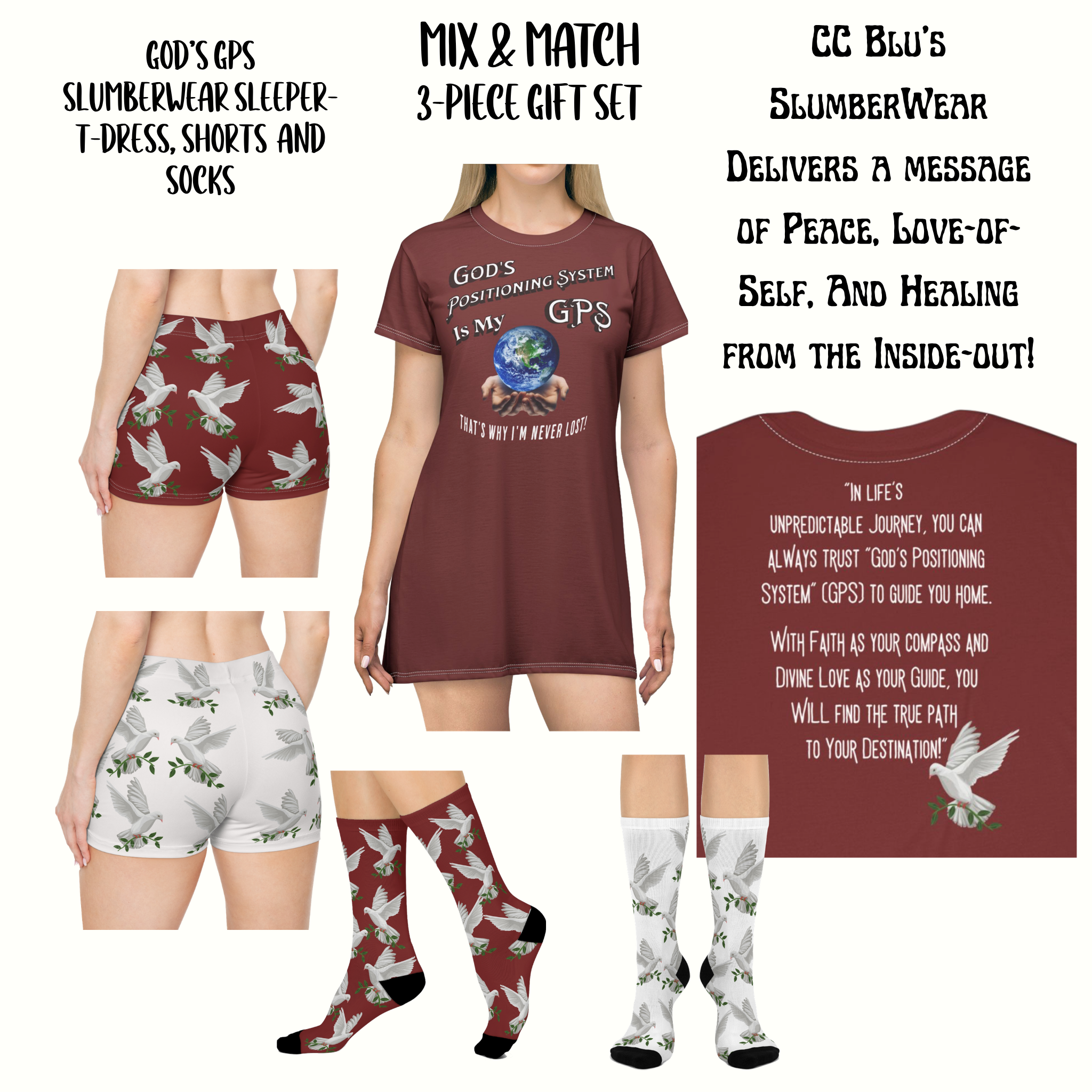God's GPS Inspirational Women's White "Little Boy" Shorts. Match Them With CC Blue SlumberWear With-A-Message.