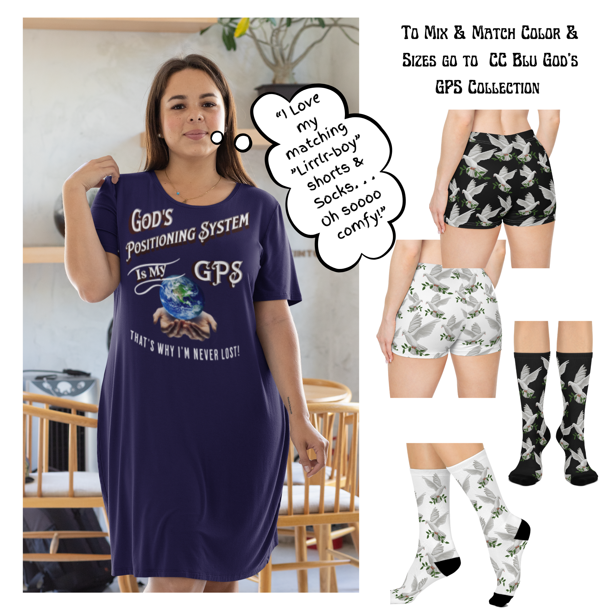 God's GPS Inspirational Women's Black "Little Boy" Shorts. Match Them With CC Black SlumberWear With-A-Message.