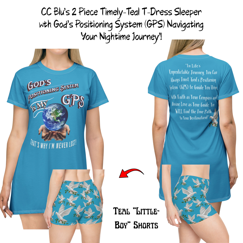 God's GPS Inspirational Women's Timeless Teal. "Little Boy" Shorts. Match Them With CC Blue SlumberWear With-A-Message.