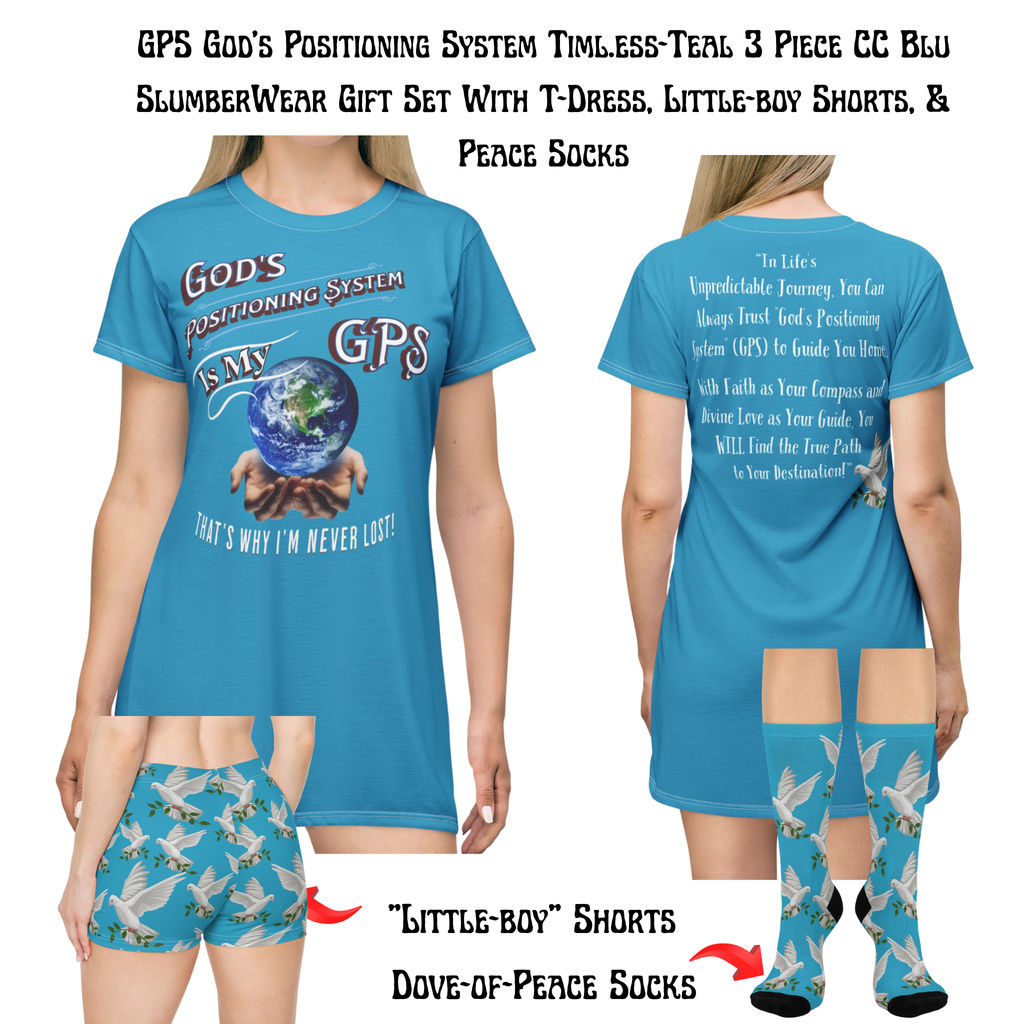 God's GPS Inspirational Women's Timeless Teal. "Little Boy" Shorts. Match Them With CC Blue SlumberWear With-A-Message.