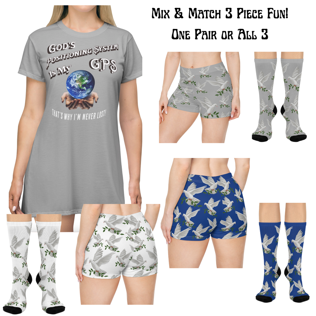 GPS: God's Positioning System Gifted Grey Peace Socks, Cushioned Heel-&-Toe Made To Mix & Match CC Blu's Sleep-Tops & Panties.