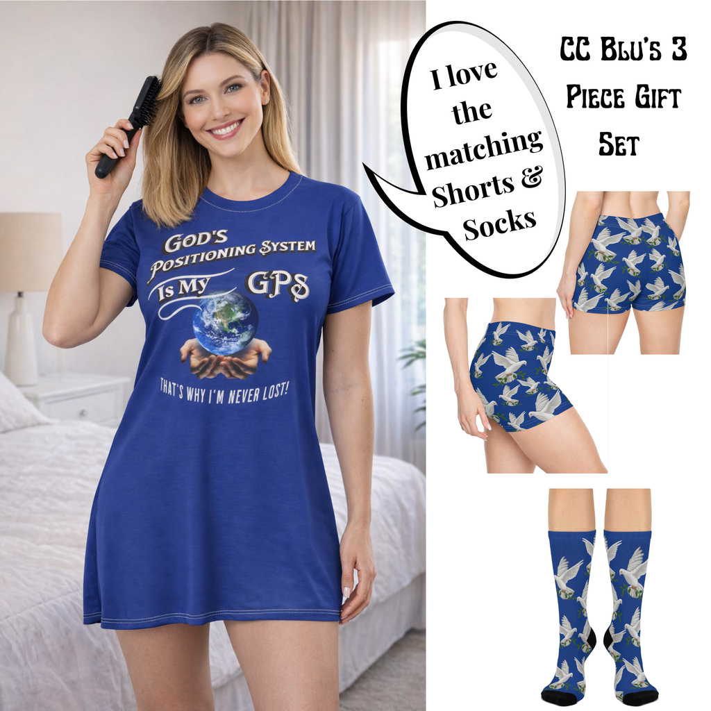 God's Positioning System GPS Beyond Blue Dove Peace Socks, Cushioned Heel-&-Toe. Matches All CC Blu's SlumberWear.