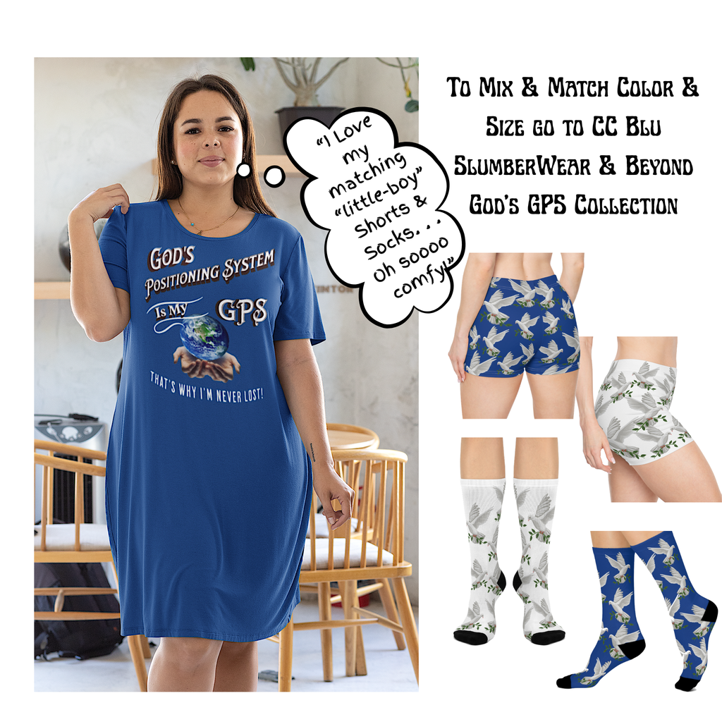 God's Positioning System GPS Beyond Blue Dove Peace Socks, Cushioned Heel-&-Toe. Matches All CC Blu's SlumberWear.